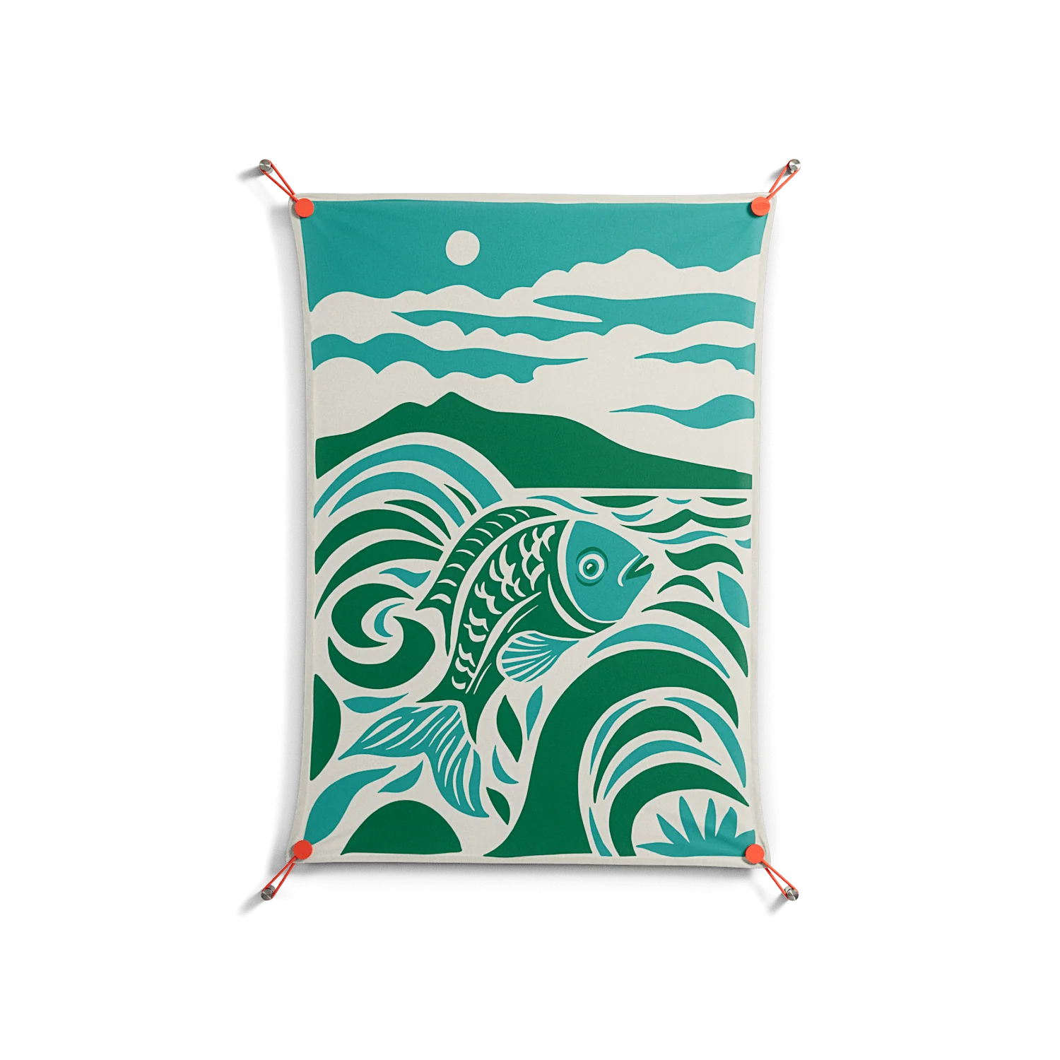 Leaping Fish - Work On Wall - Amy Suther - Orange - 70 x 100 cm