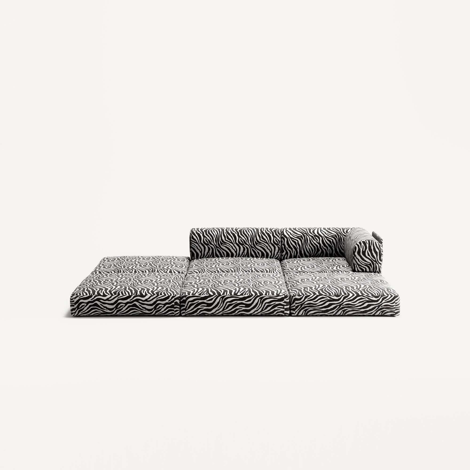 LUNA - 2 Seat with open end - Left - Chenille Jacquard Zebra Black White - Image 4