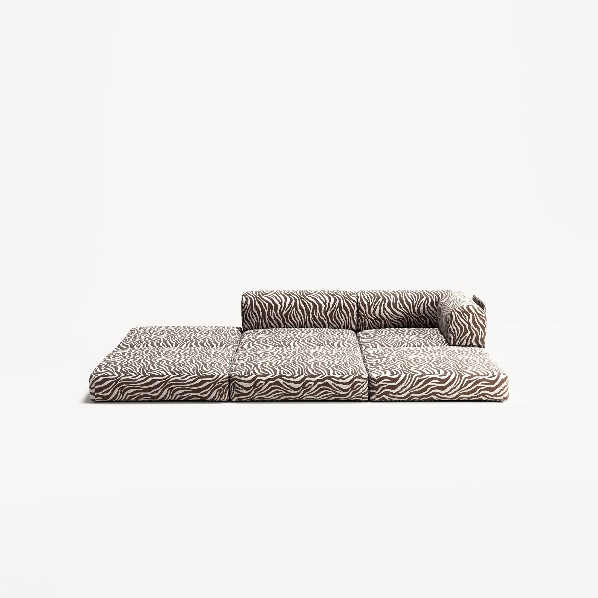 LUNA - 2 Seat with open end - Left - Chenille Jacquard Zebra Brown White - Image 4