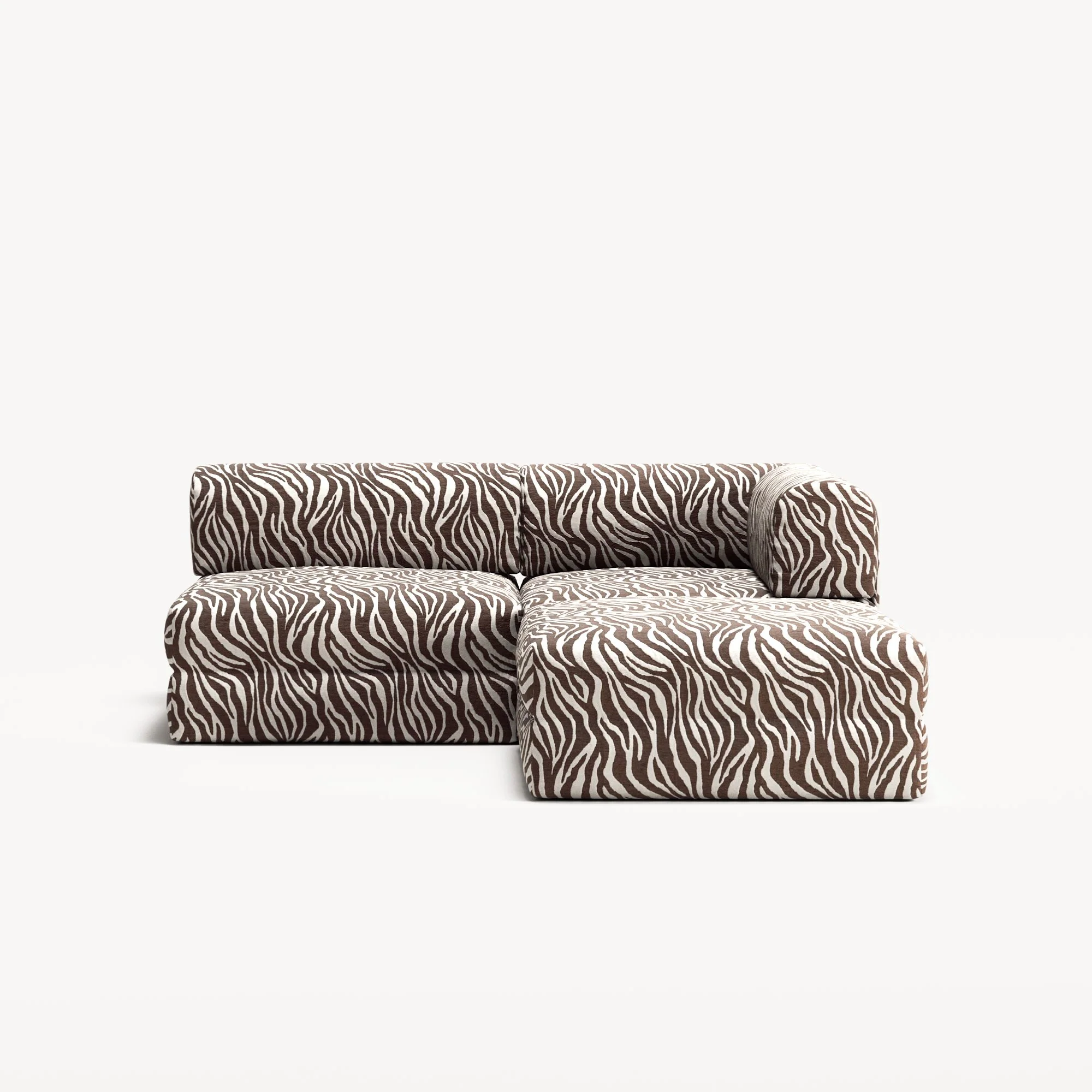 LUNA - 2 Seat with open end - Left - Chenille Jacquard Zebra Brown White - Image 5