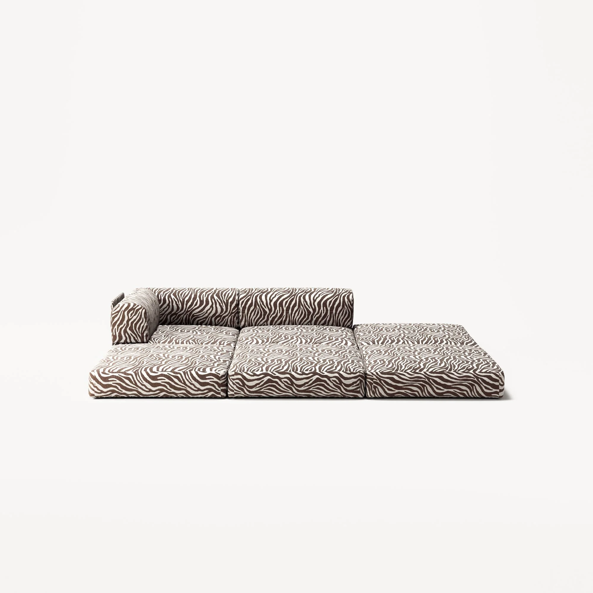 LUNA - 2 Seat with open end - Right - Chenille Jacquard Zebra Brown White - Image 4