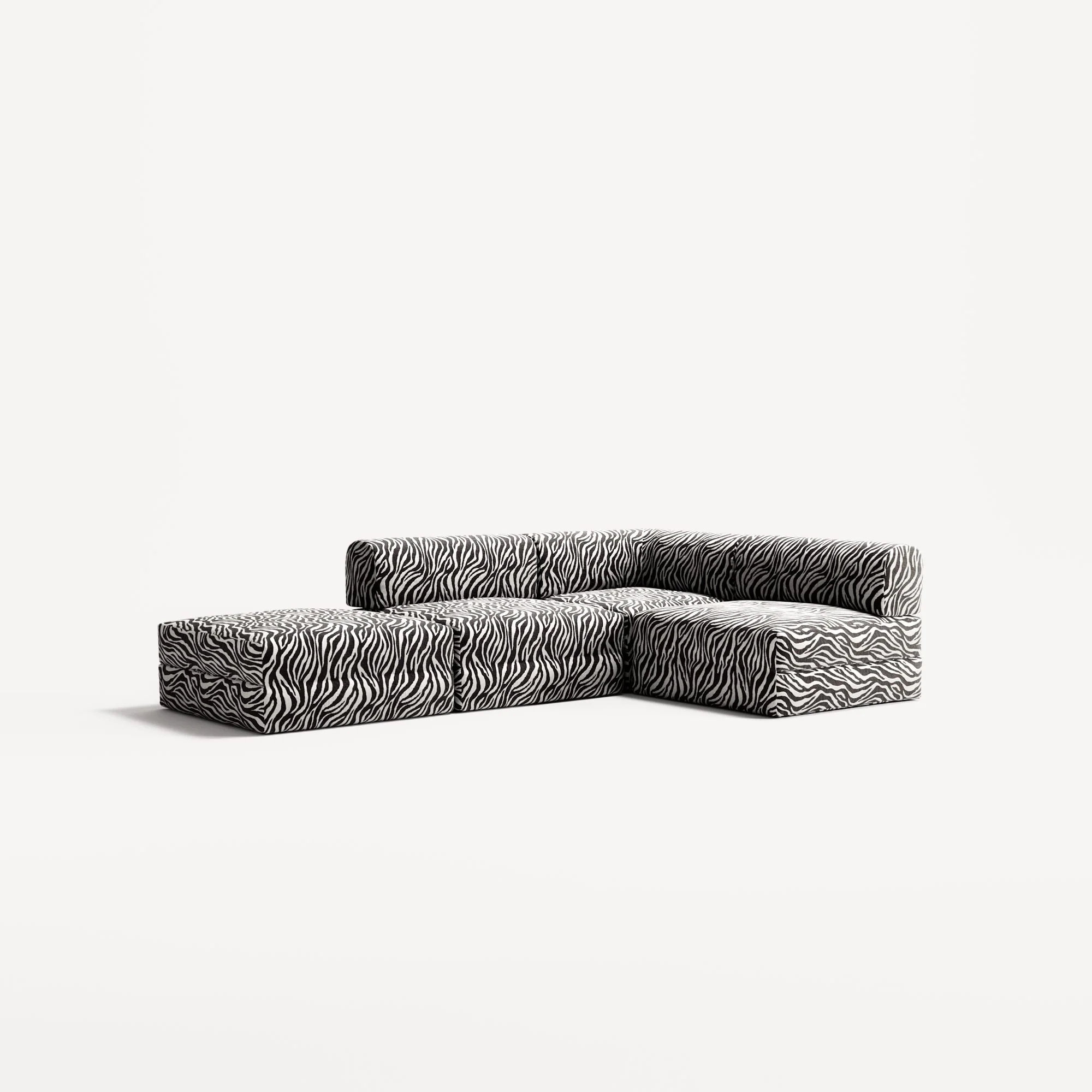 LUNA - 3 Seat with open end - Left - Chenille Jacquard Zebra Black White - Image 2