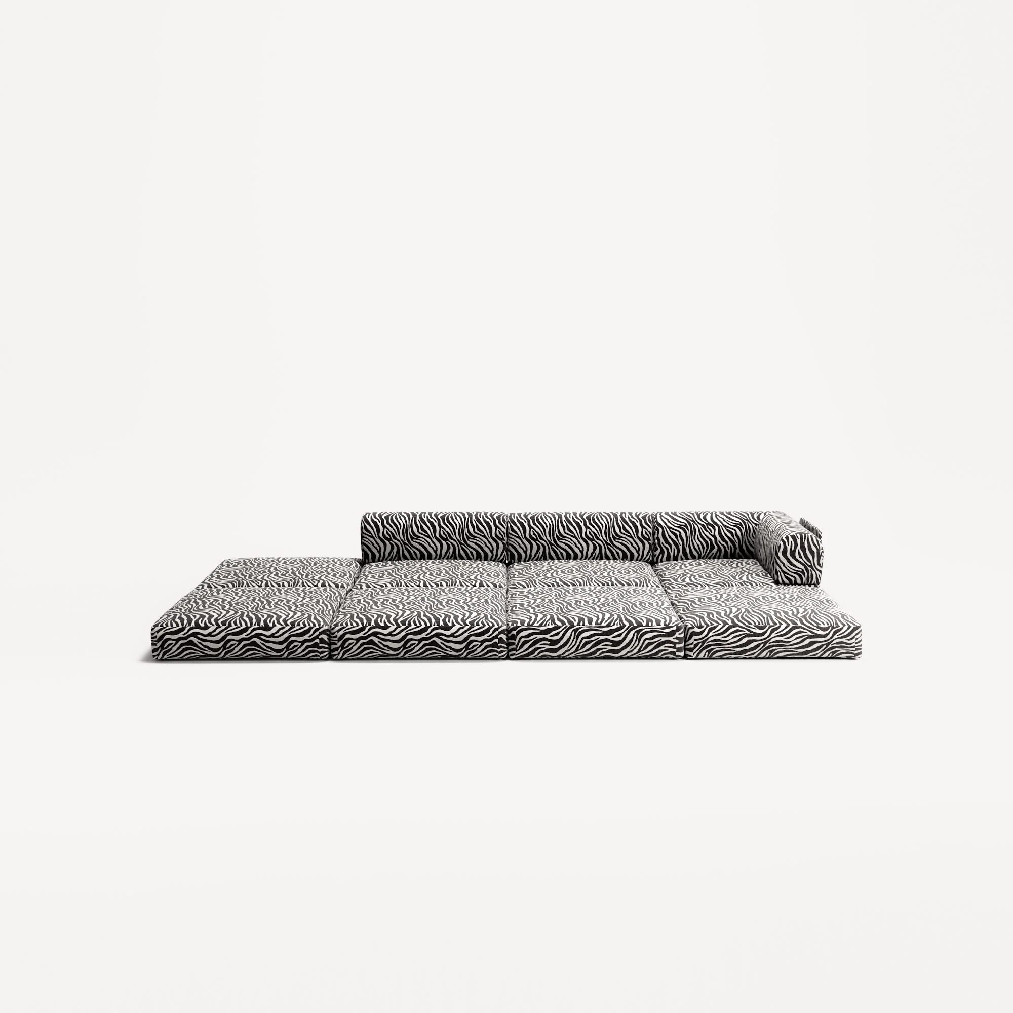 LUNA - 3 Seat with open end - Left - Chenille Jacquard Zebra Black White - Image 4