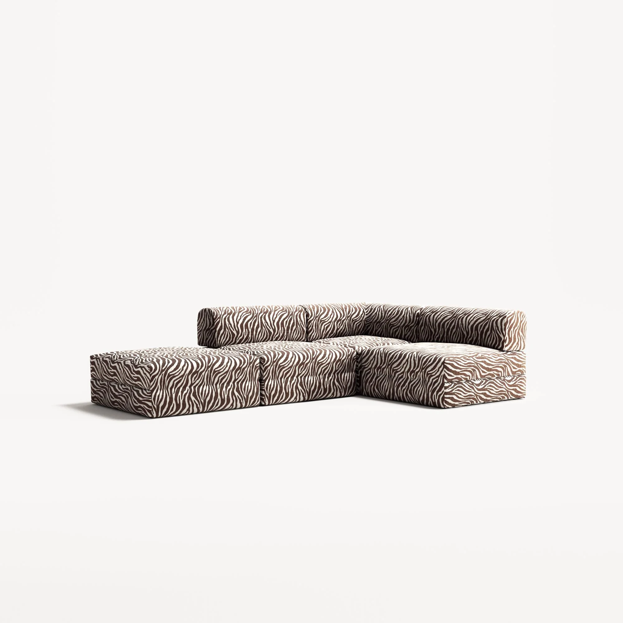 LUNA - 3 Seat with open end - Left - Chenille Jacquard Zebra Brown White - Image 2