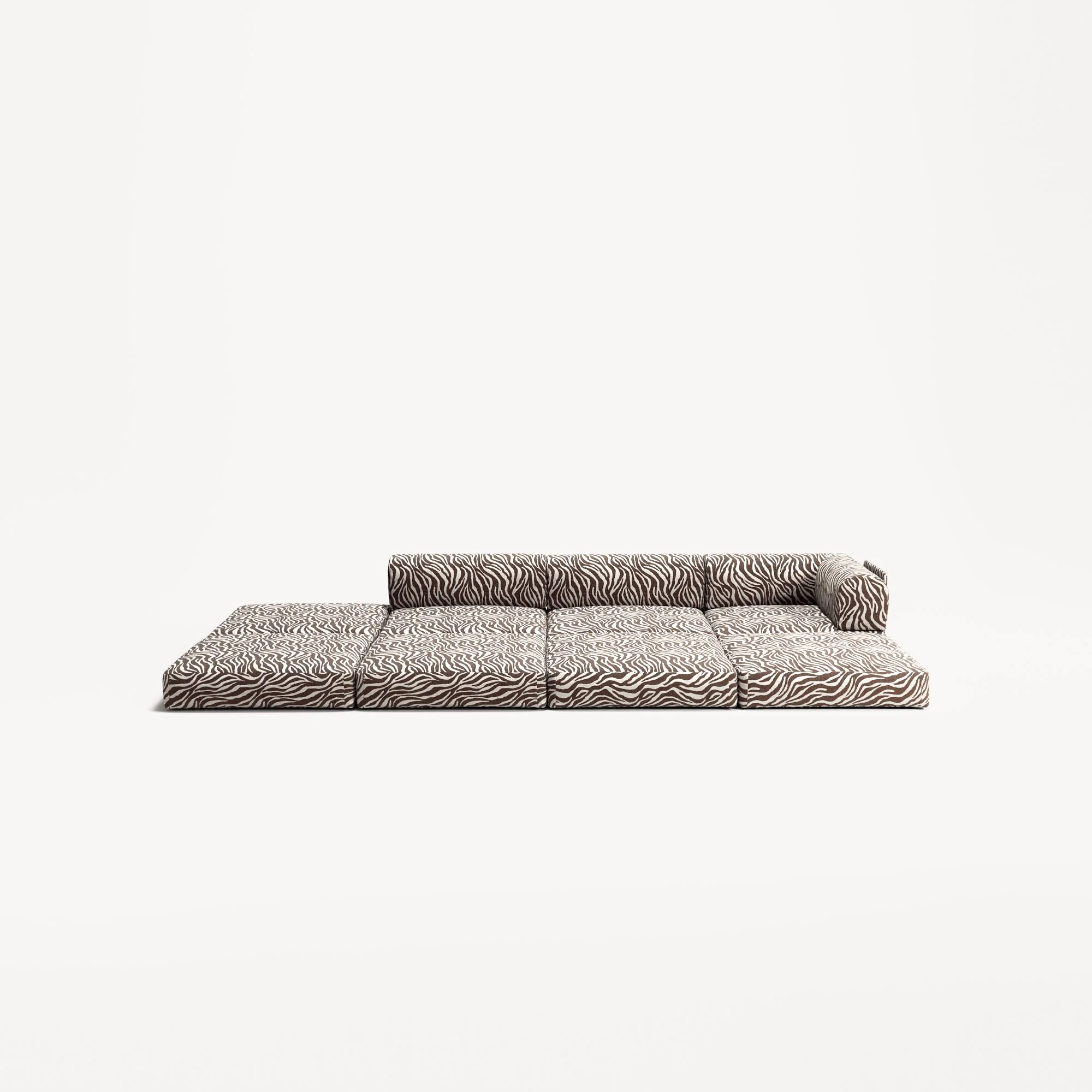 LUNA - 3 Seat with open end - Left - Chenille Jacquard Zebra Brown White - Image 4