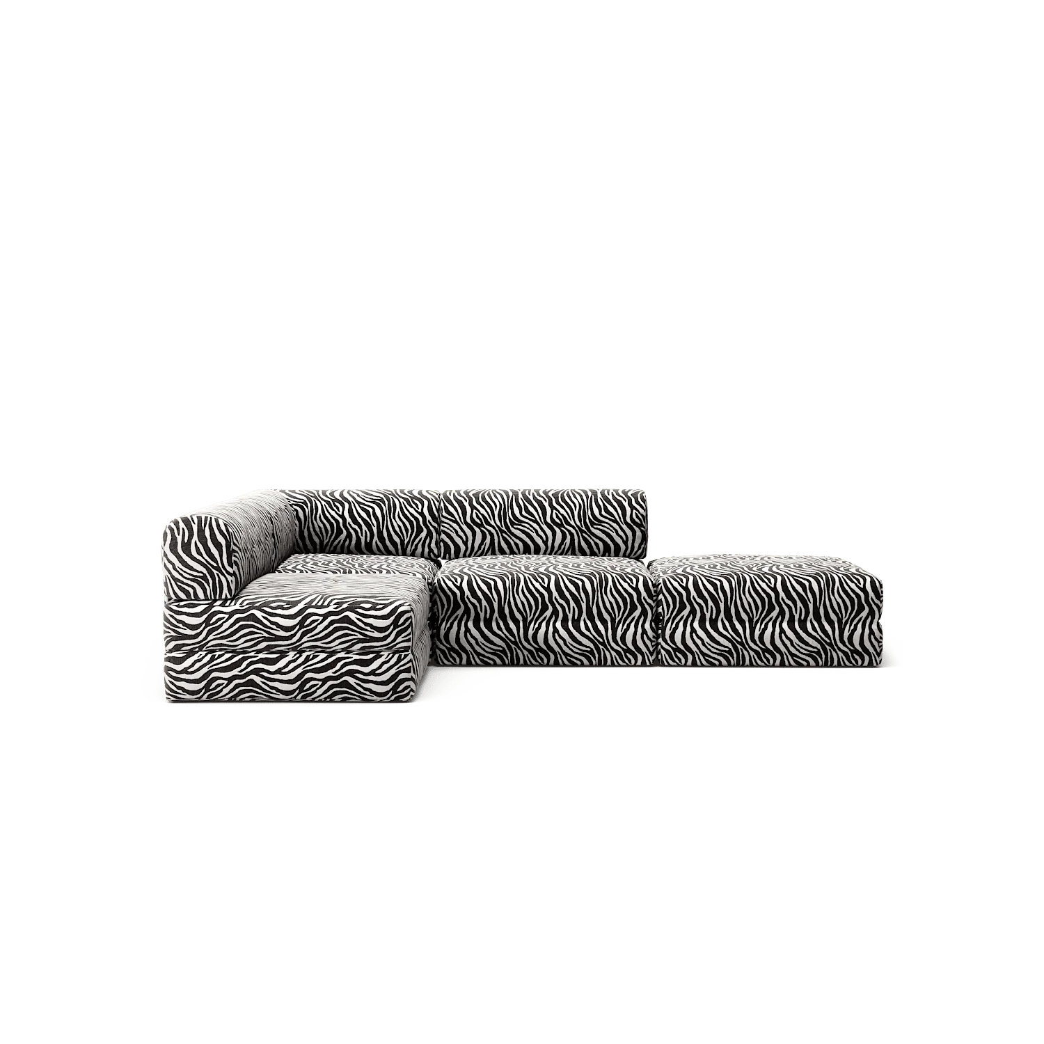 LUNA - 3 Seat with open end - Right - Chenille Jacquard Zebra Black White