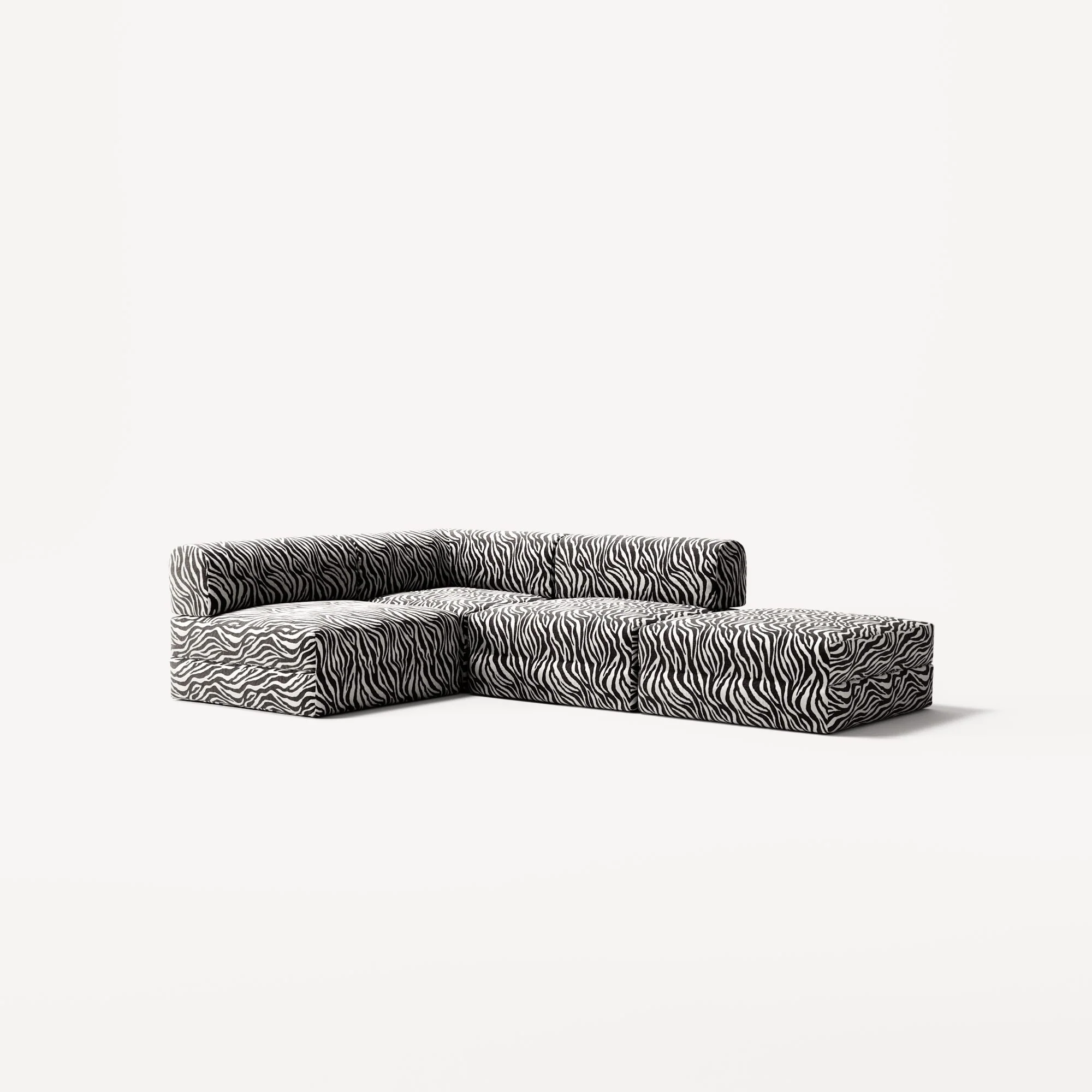 LUNA - 3 Seat with open end - Right - Chenille Jacquard Zebra Black White - Image 2