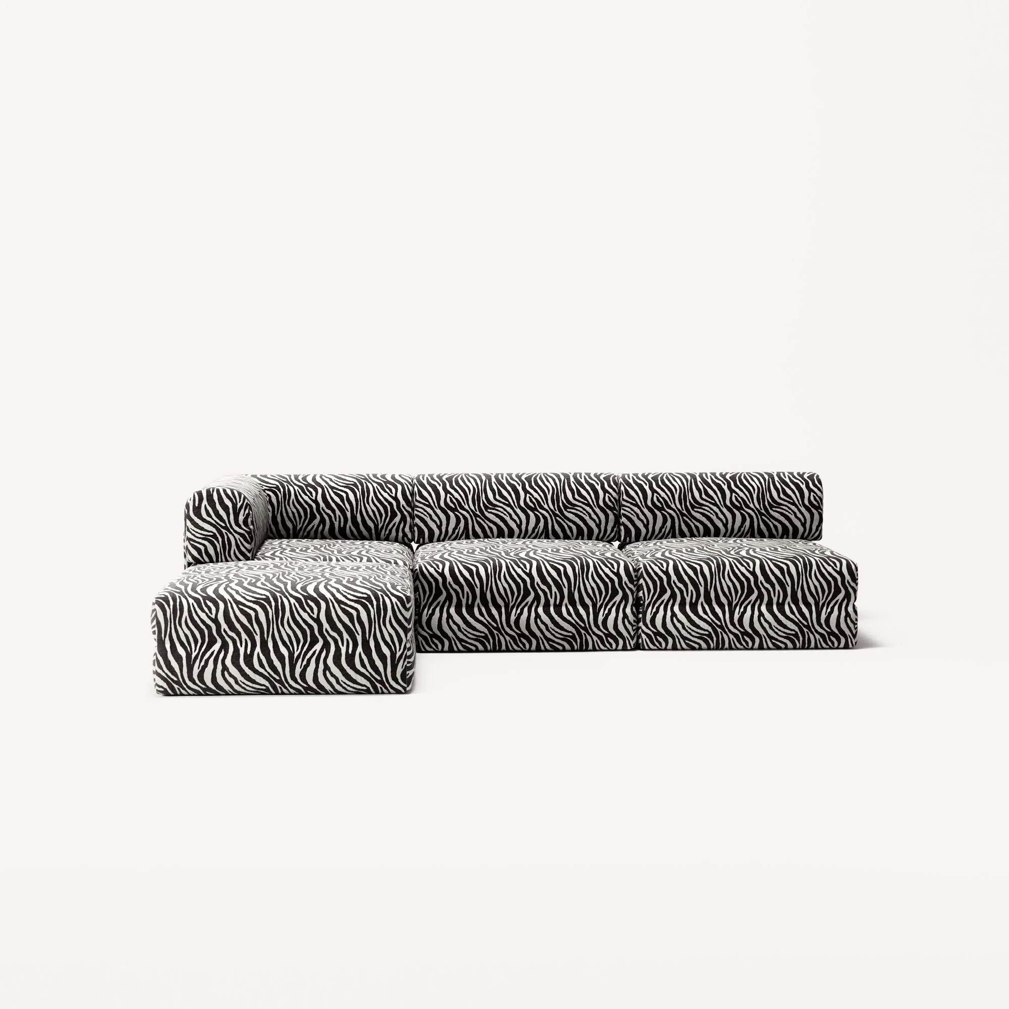 LUNA - 3 Seat with open end - Right - Chenille Jacquard Zebra Black White - Image 5