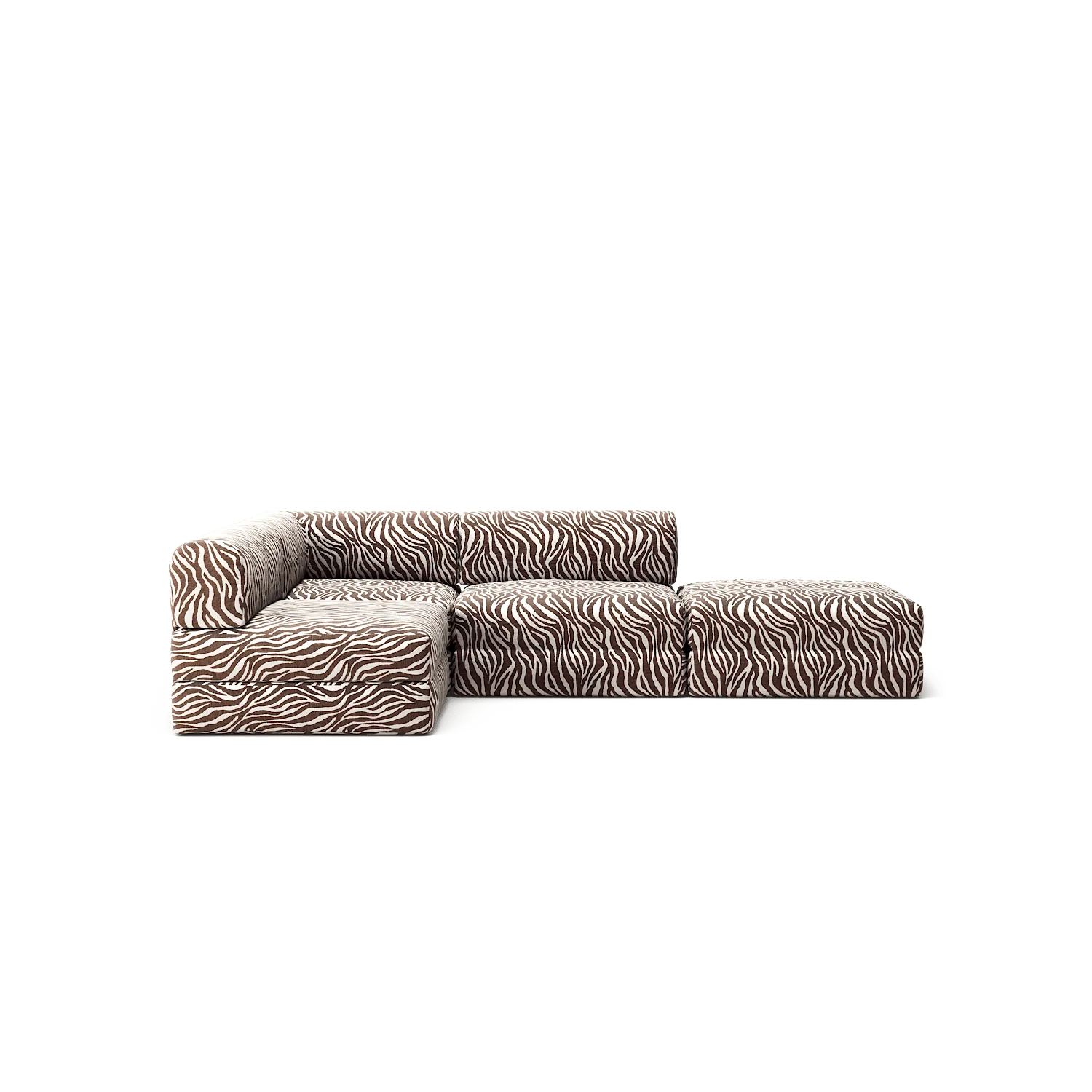 LUNA - 3 Seat with open end - Right - Chenille Jacquard Zebra Brown White