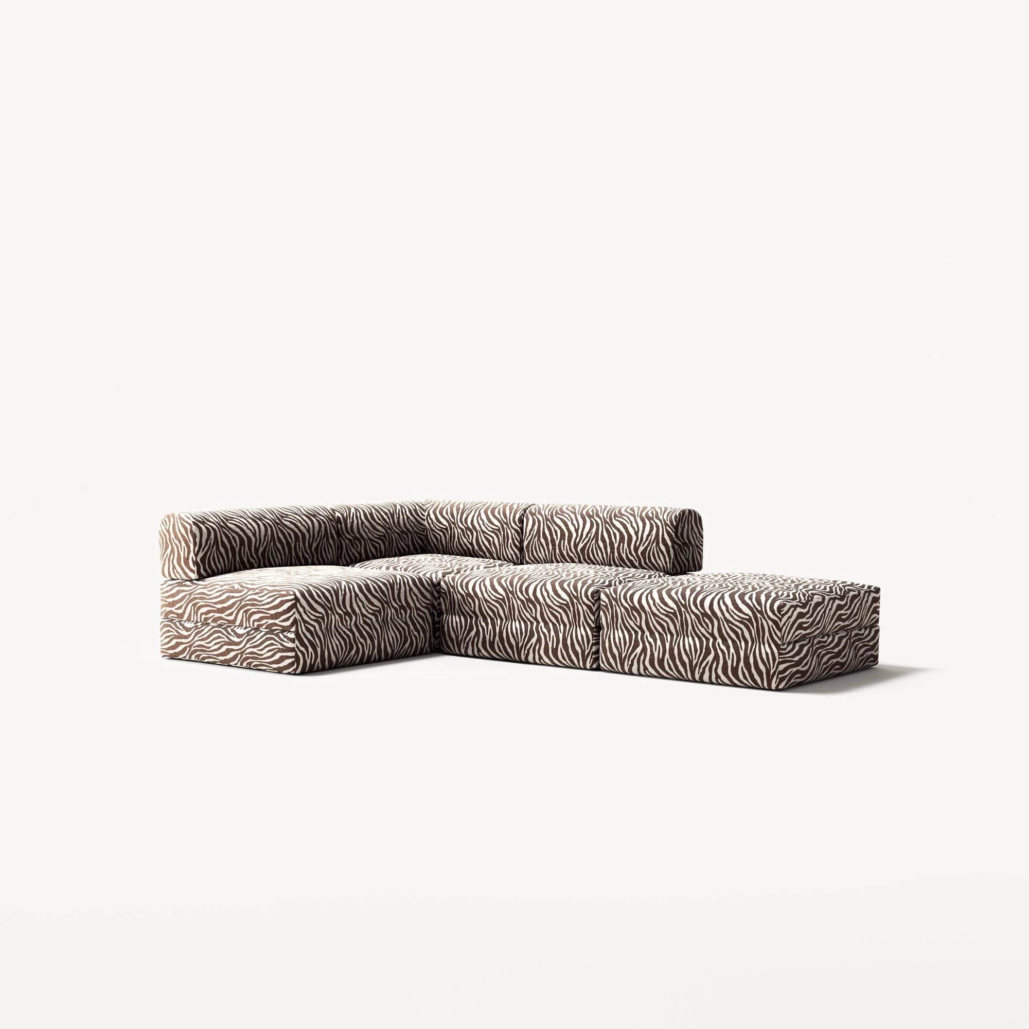 LUNA - 3 Seat with open end - Right - Chenille Jacquard Zebra Brown White - Image 2