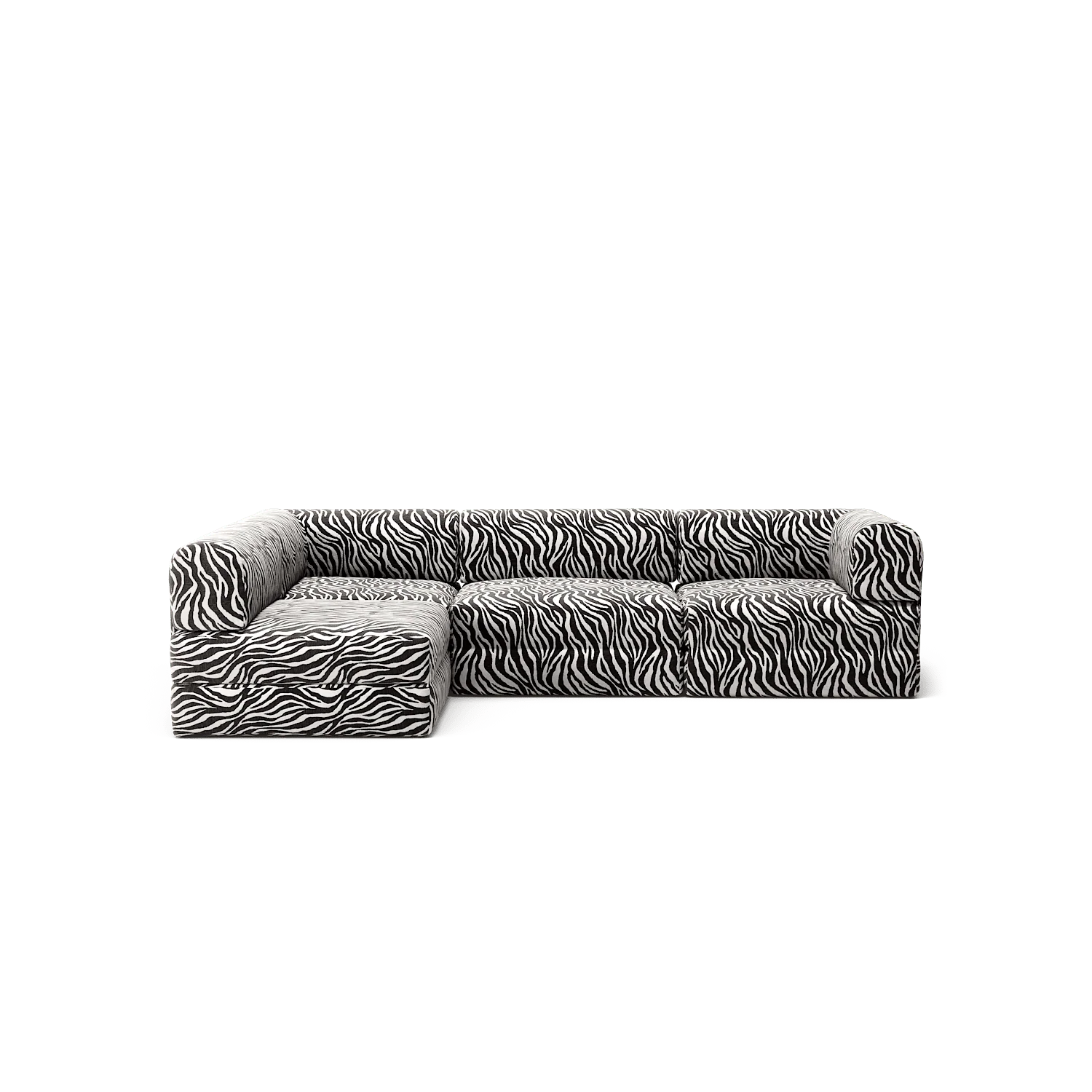 LUNA - 3 Seater Divan - Left - Chenille Jacquard Zebra Black White