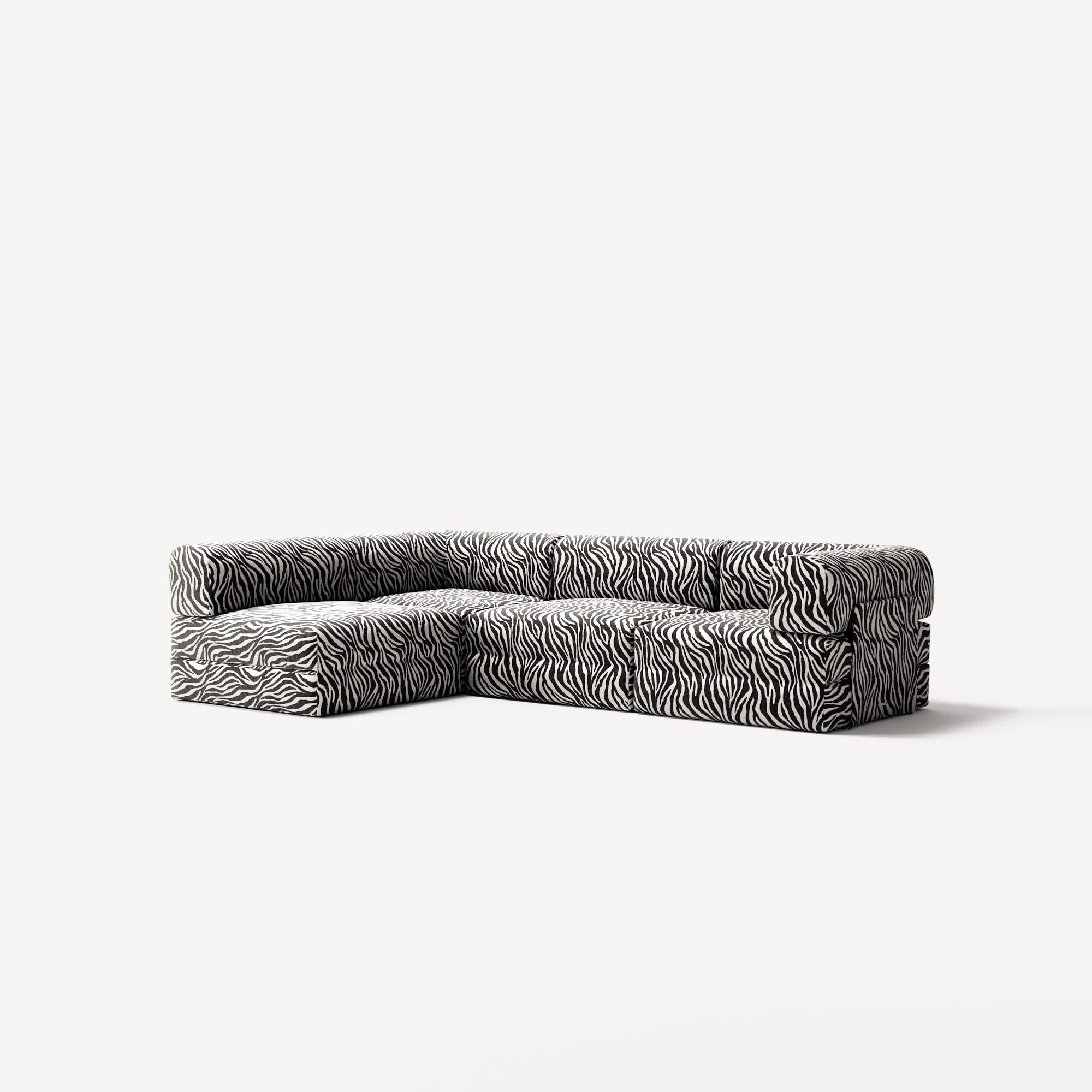 LUNA - 3 Seater Divan - Left - Chenille Jacquard Zebra Black White - Image 2