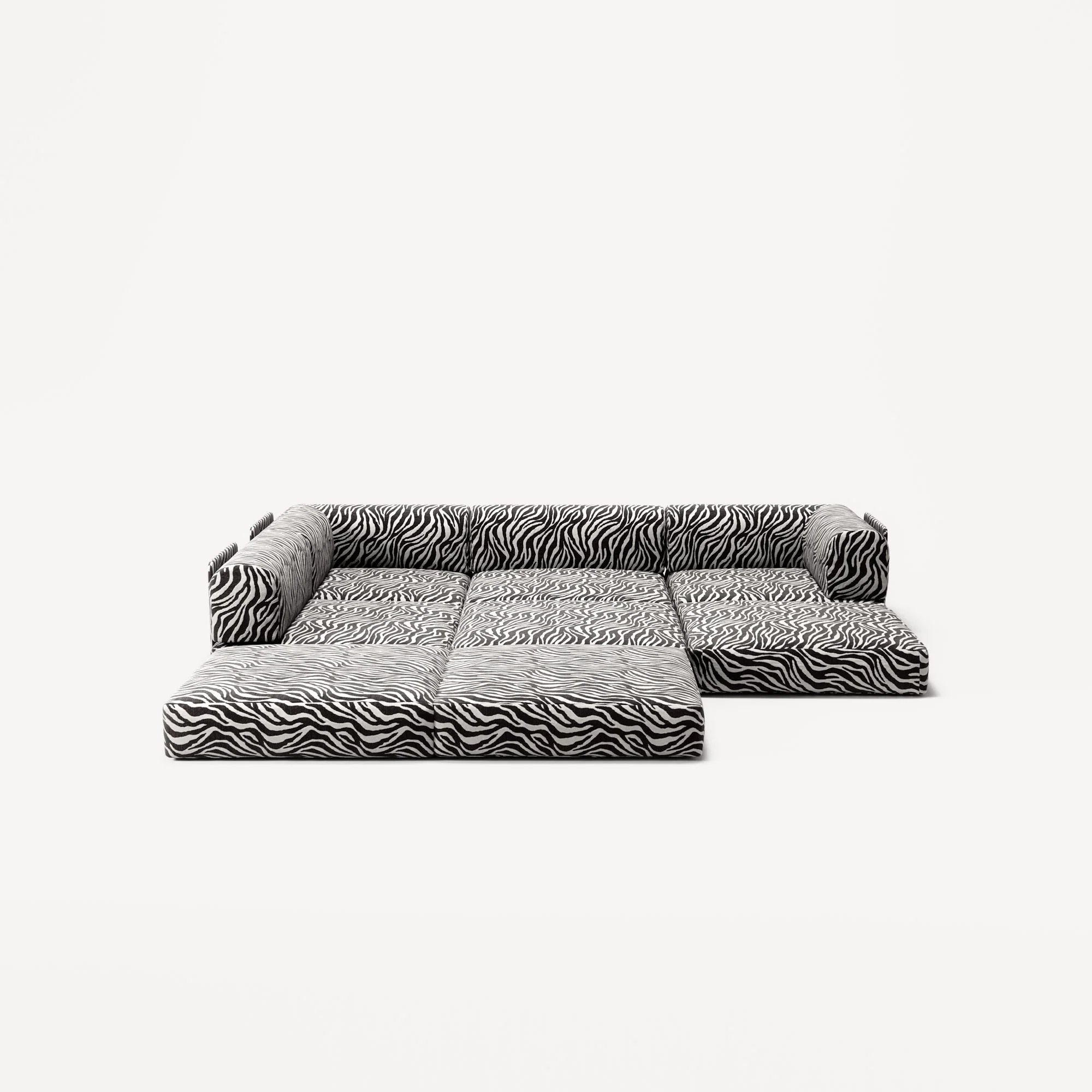 LUNA - 3 Seater Divan - Left - Chenille Jacquard Zebra Black White - Image 4