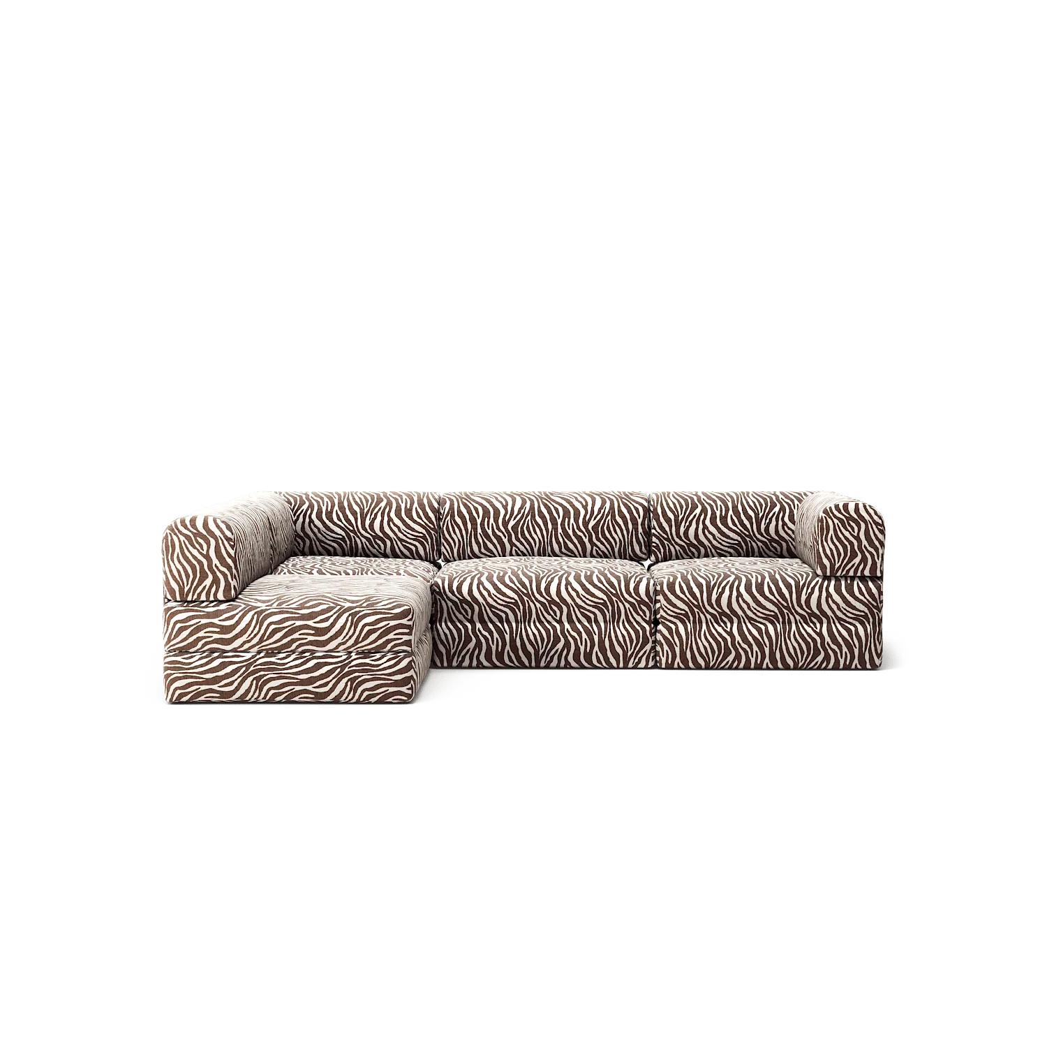 LUNA - 3 Seater Divan - Left - Chenille Jacquard Zebra Brown White