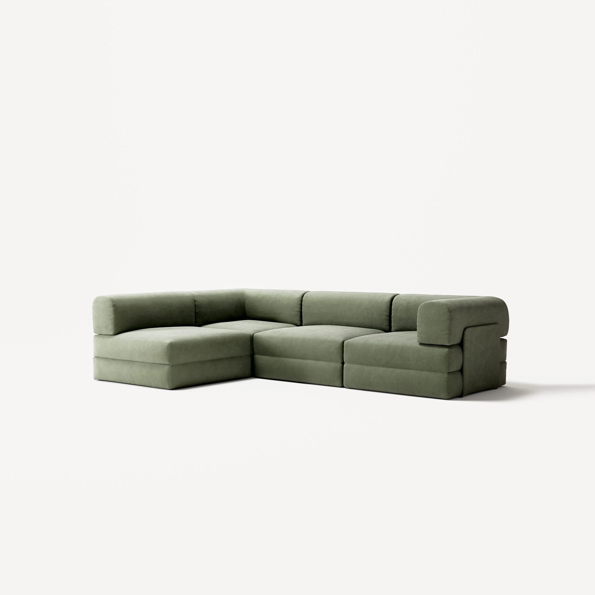 LUNA - 3 Seater Divan - Left - Corduroy Moss Green - Image 2