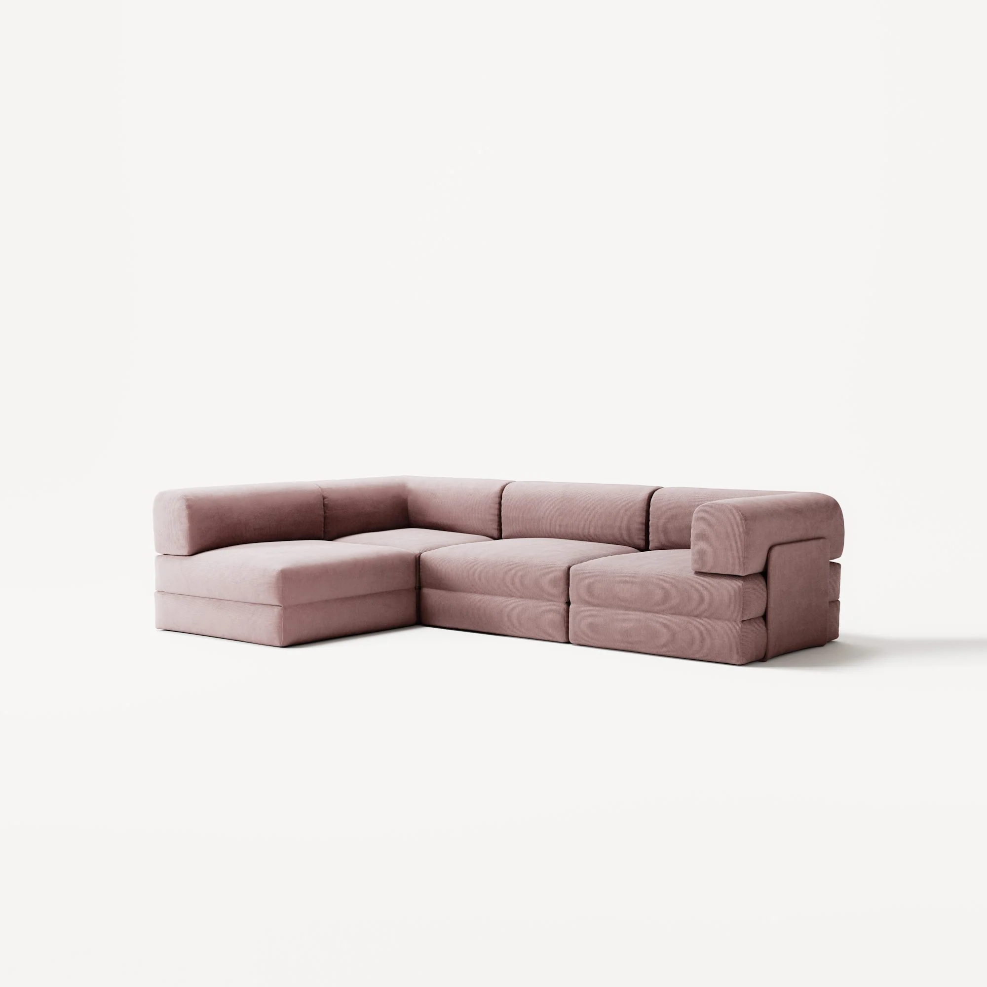 LUNA - 3 Seater Divan - Left - Corduroy Soft Pink - Image 2
