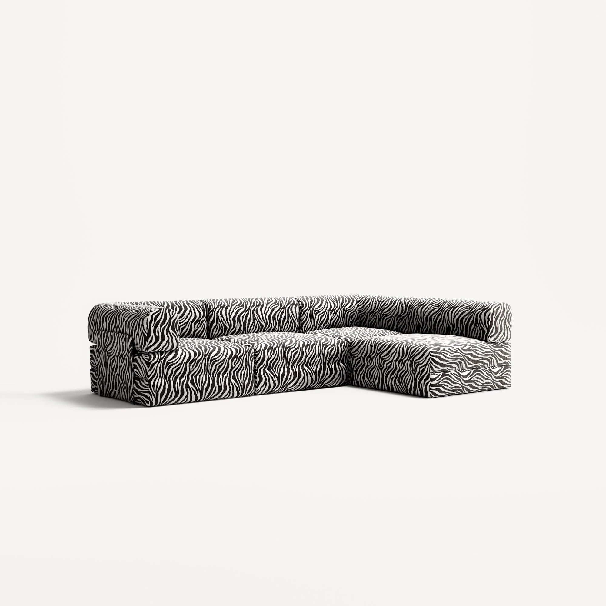 LUNA - 3 Seater Divan - Right - Chenille Jacquard Zebra Black White - Image 2