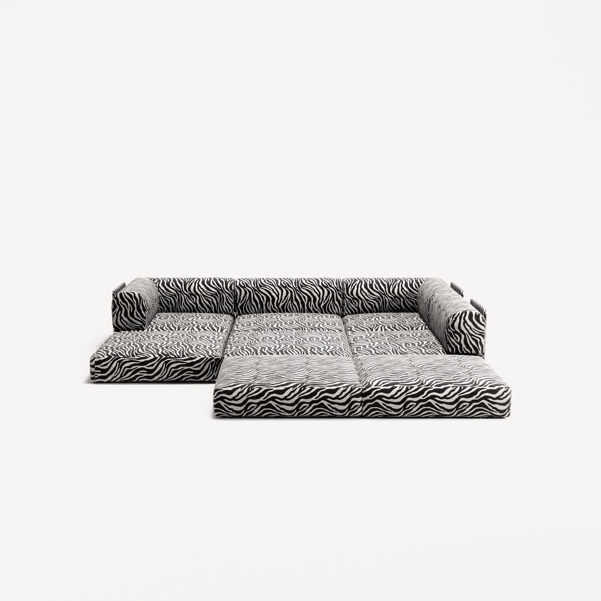 LUNA - 3 Seater Divan - Right - Chenille Jacquard Zebra Black White - Image 4