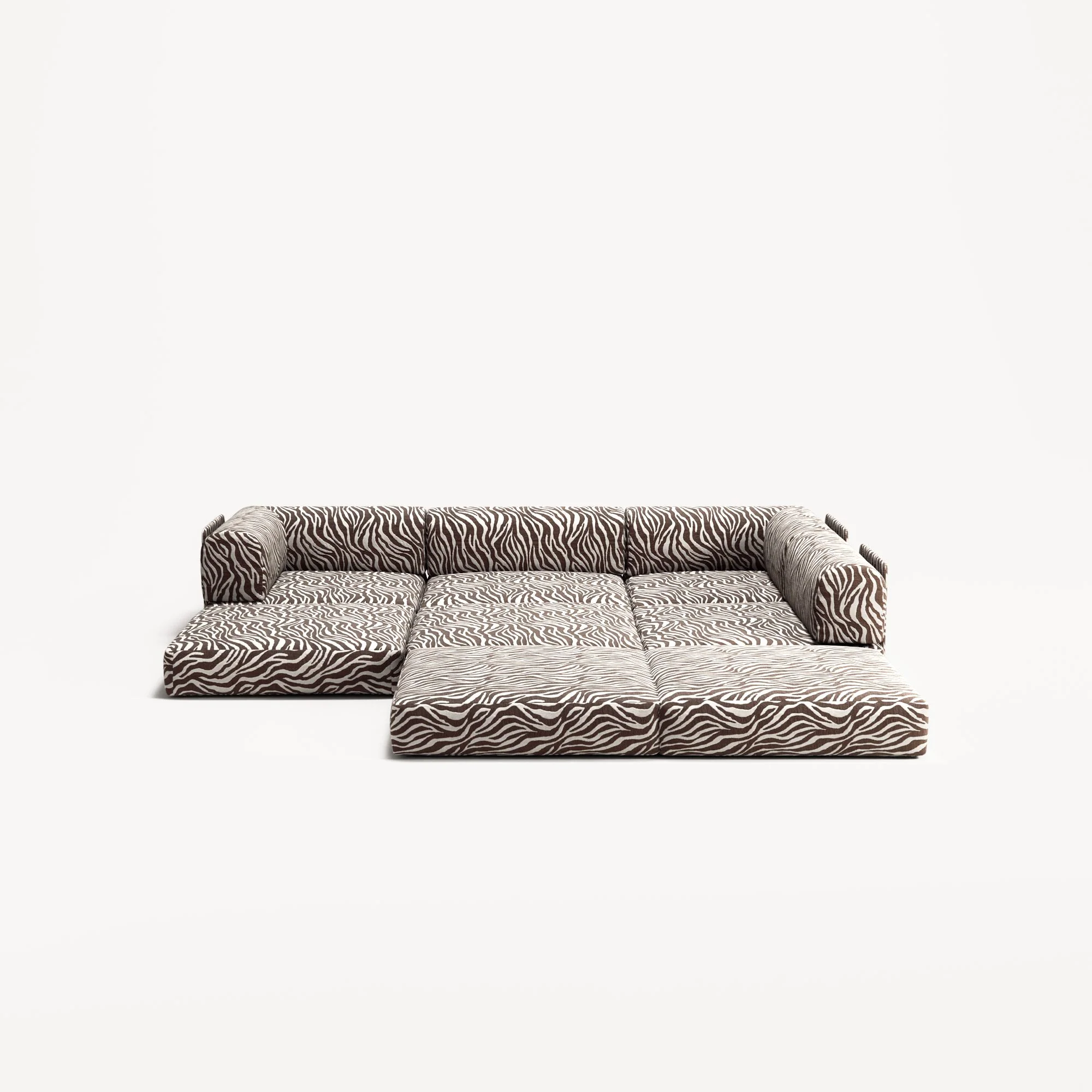 LUNA - 3 Seater Divan - Right - Chenille Jacquard Zebra Brown White - Image 4