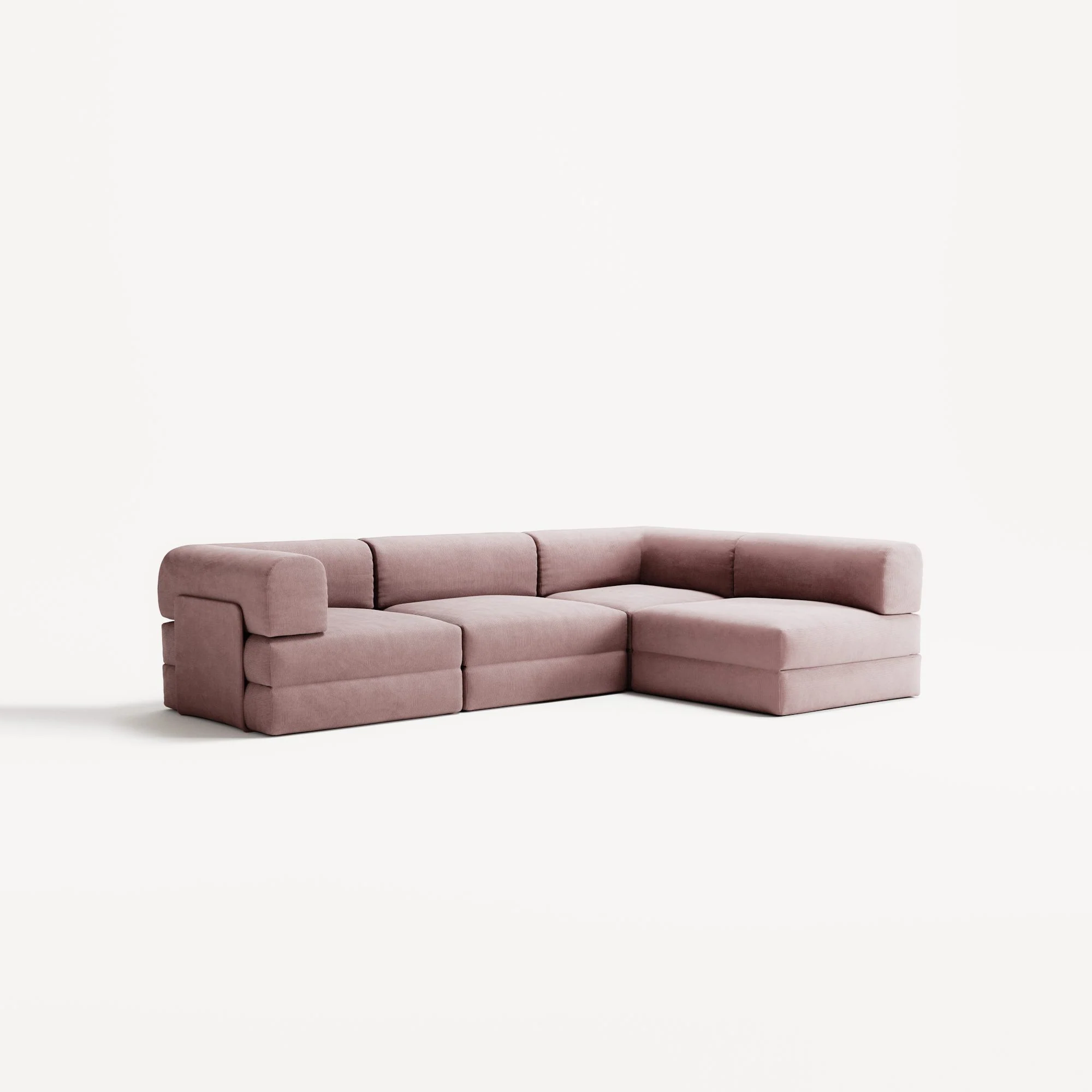 LUNA - 3 Seater Divan - Right - Corduroy Soft Pink - Image 2