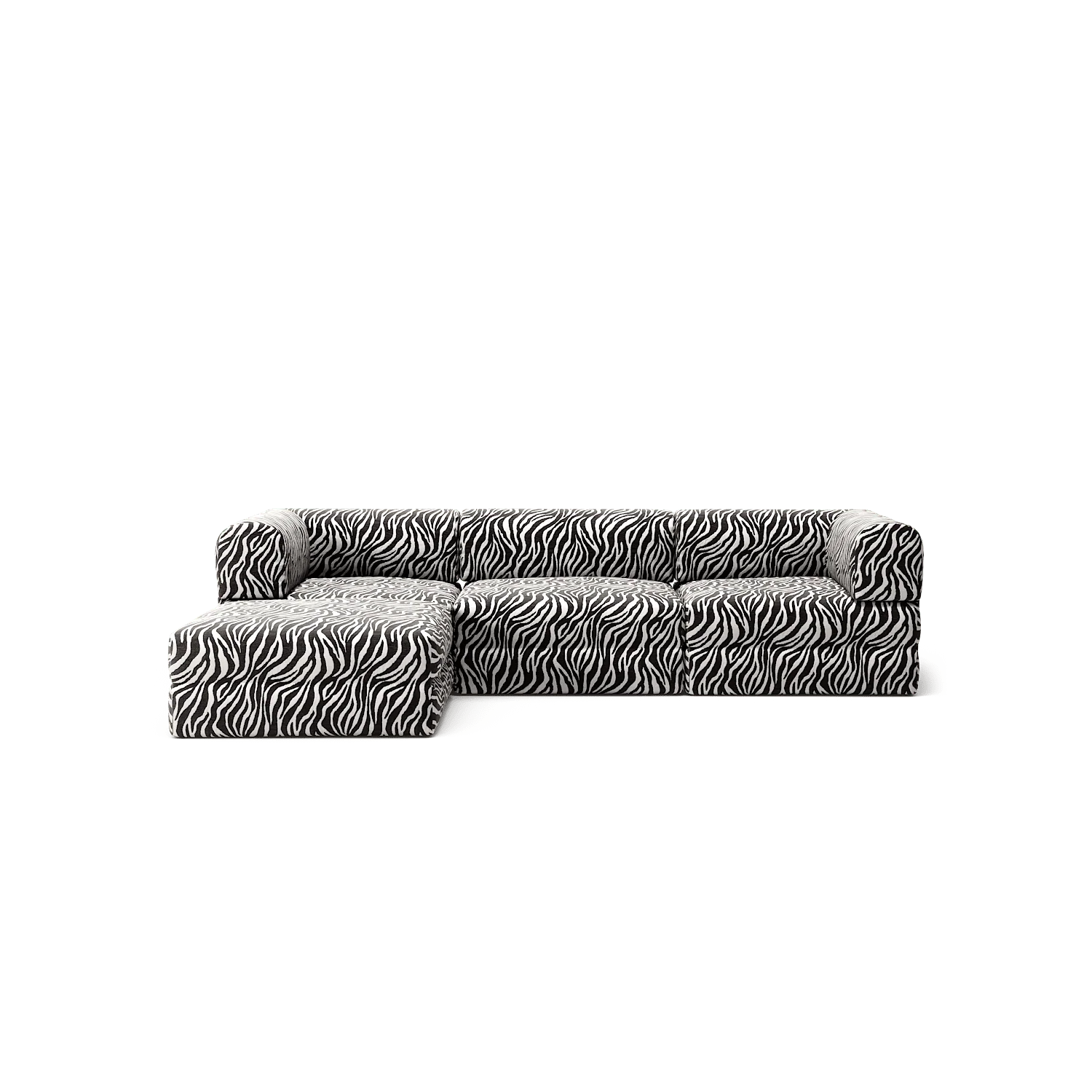 LUNA - 3 Seater with chaise lounge - Left - Chenille Jacquard Zebra Black White