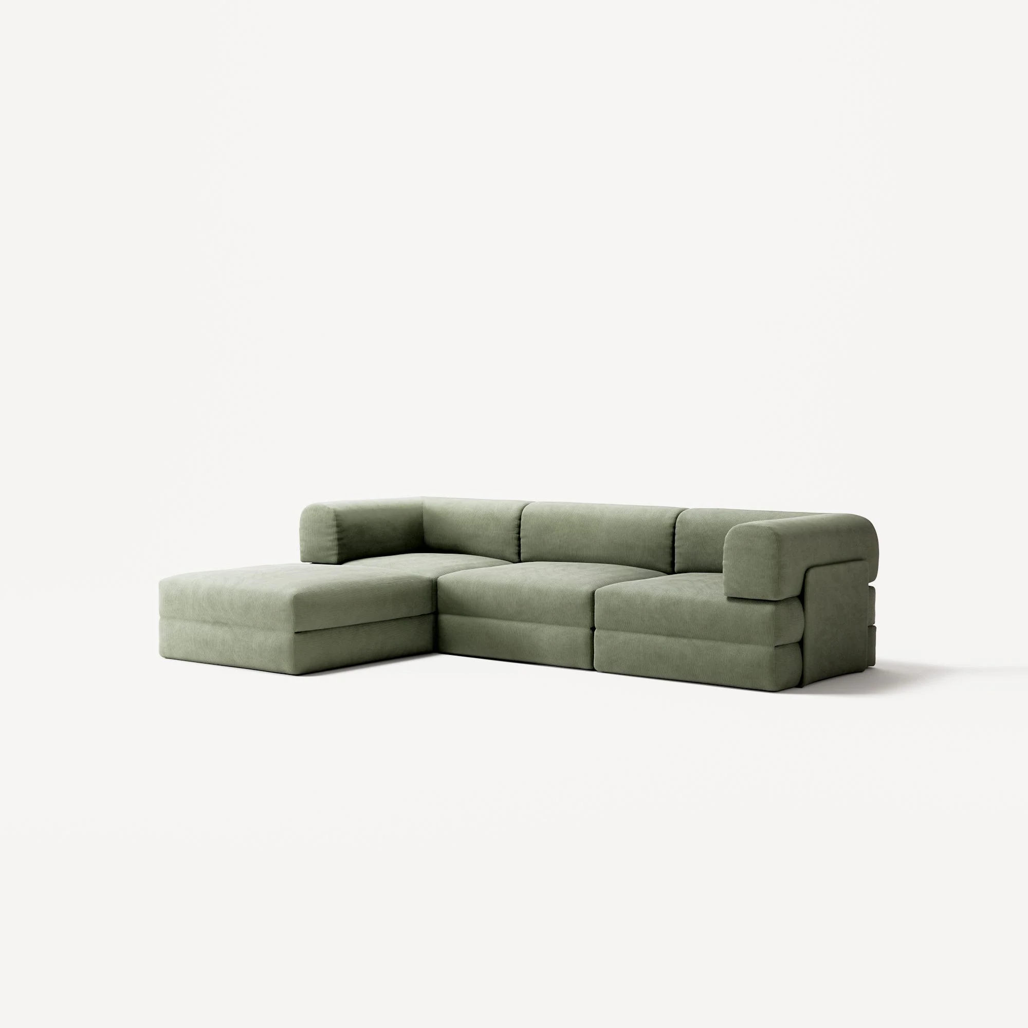 LUNA - 3 Seater with chaise lounge - Left - Corduroy Moss Green - Image 2