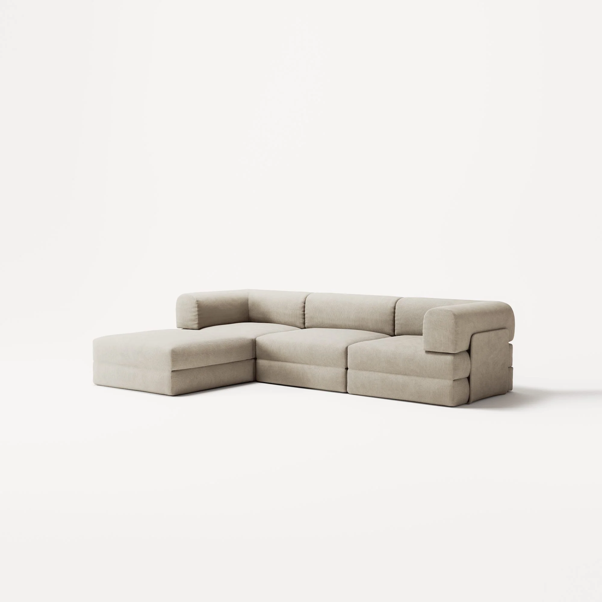 LUNA - 3 Seater with chaise lounge - Left - Corduroy Off-White - Image 2