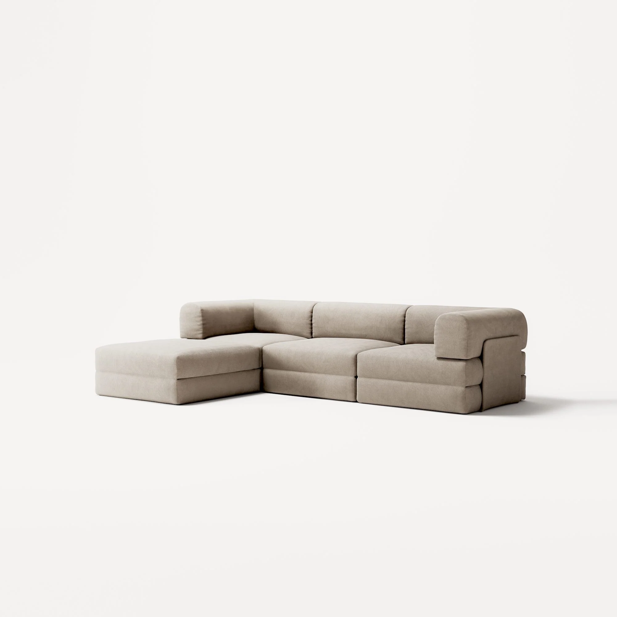 LUNA - 3 Seater with chaise lounge - Left - Corduroy Pale Beige - Image 2