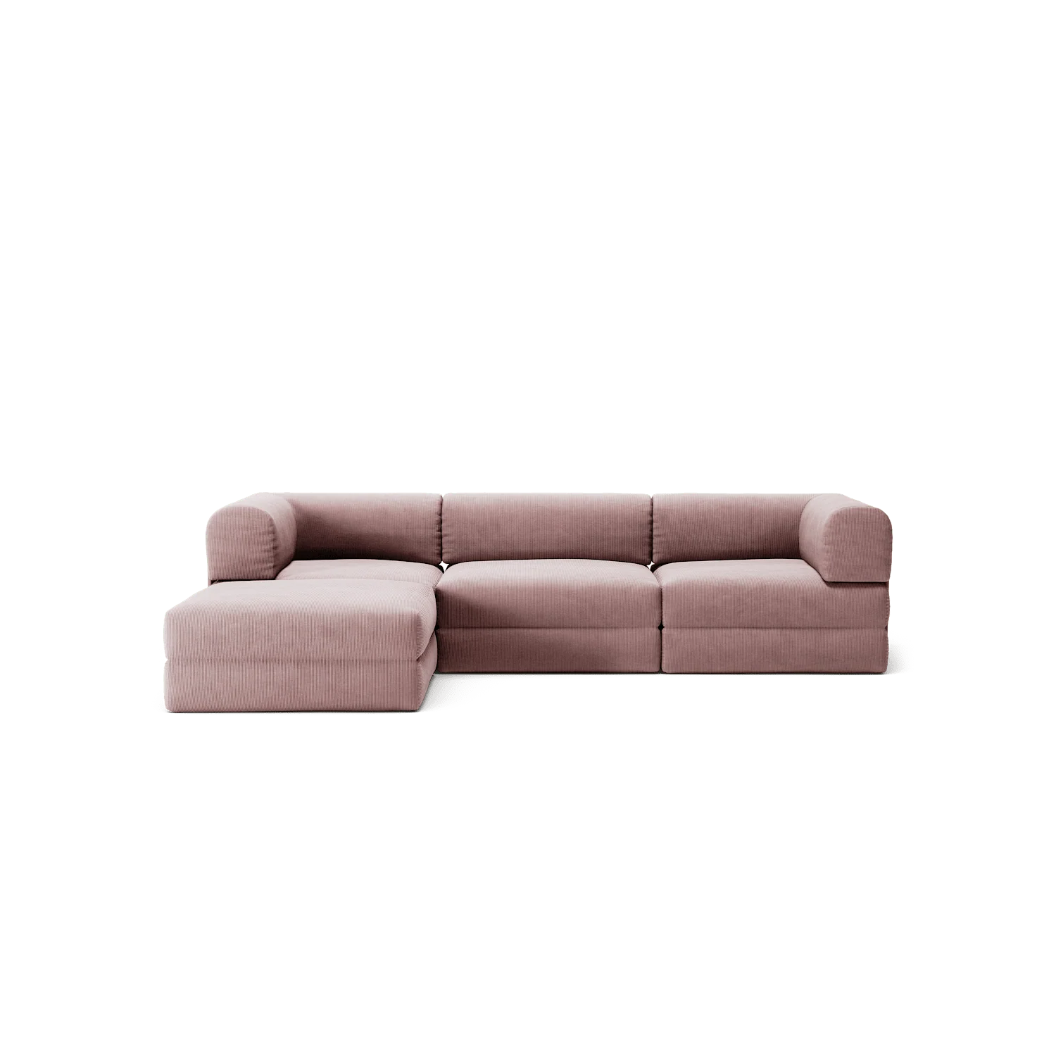 LUNA - 3 Seater with chaise lounge - Left - Corduroy Soft Pink