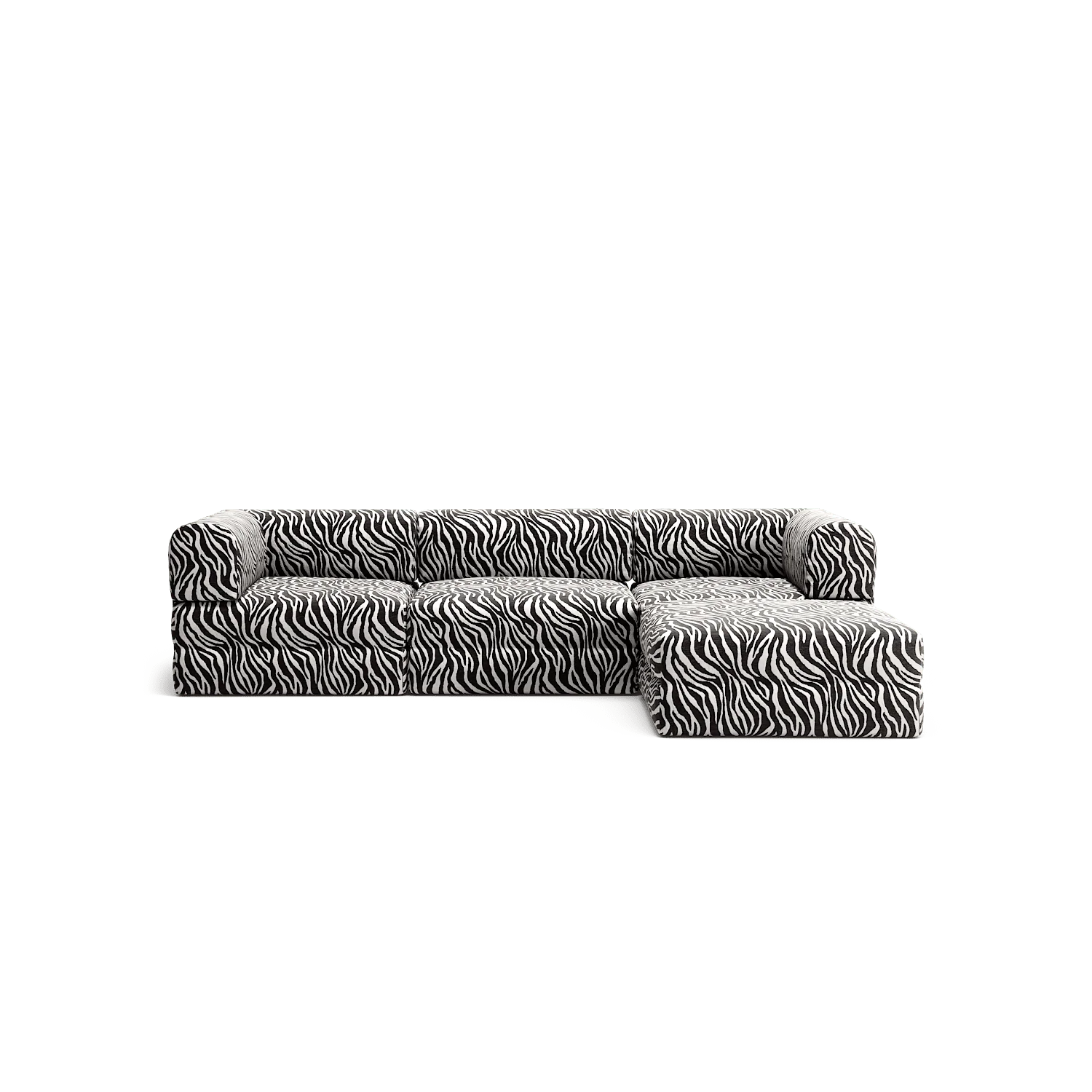 LUNA - 3 Seater with chaise lounge - Right - Chenille Jacquard Zebra Black White