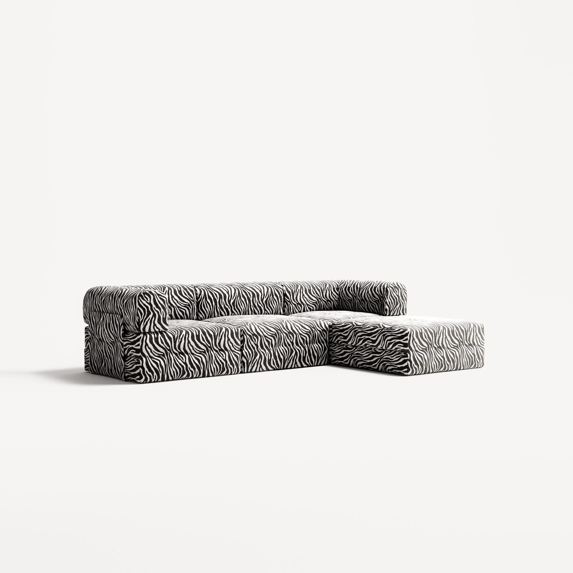 LUNA - 3 Seater with chaise lounge - Right - Chenille Jacquard Zebra Black White - Image 2