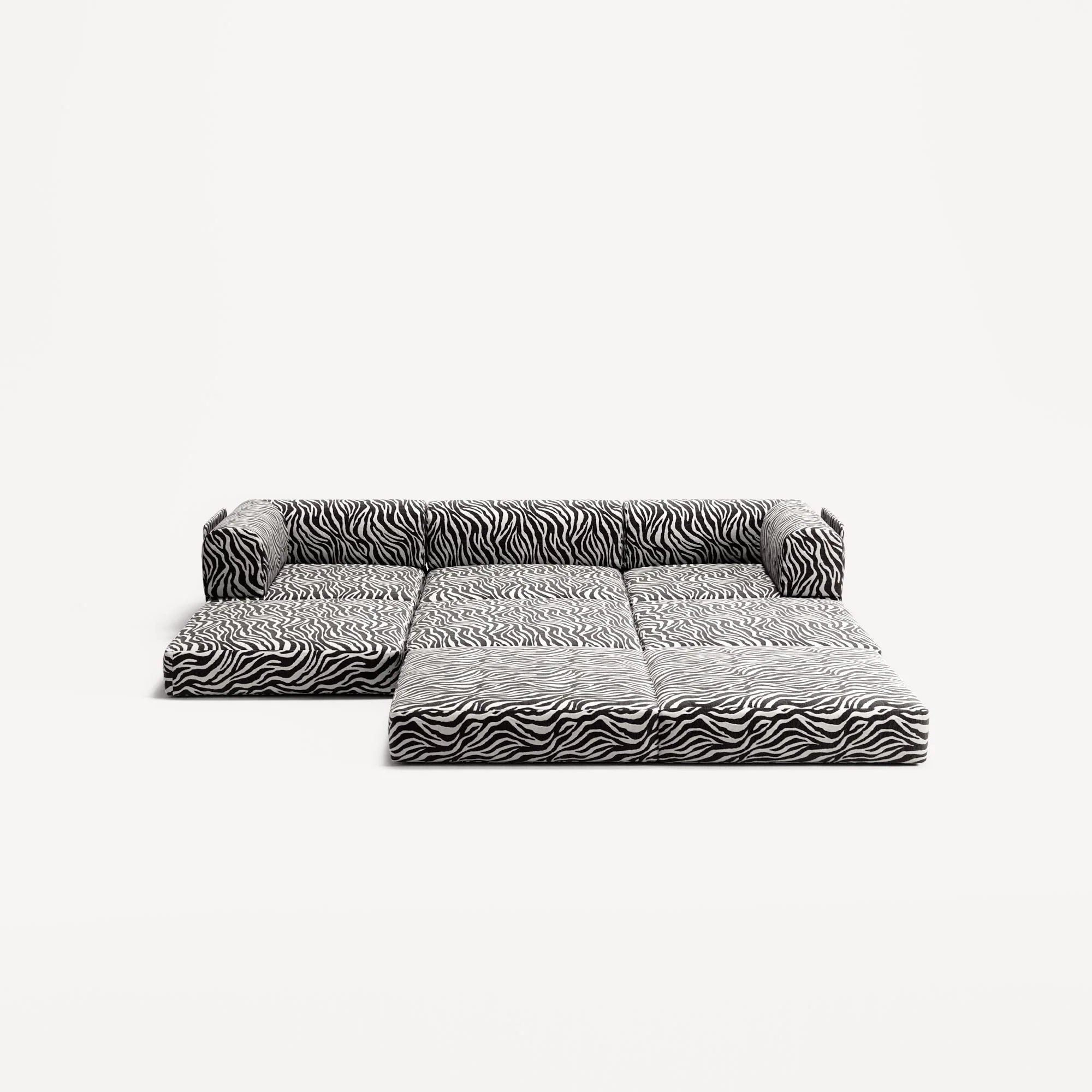 LUNA - 3 Seater with chaise lounge - Right - Chenille Jacquard Zebra Black White - Image 4