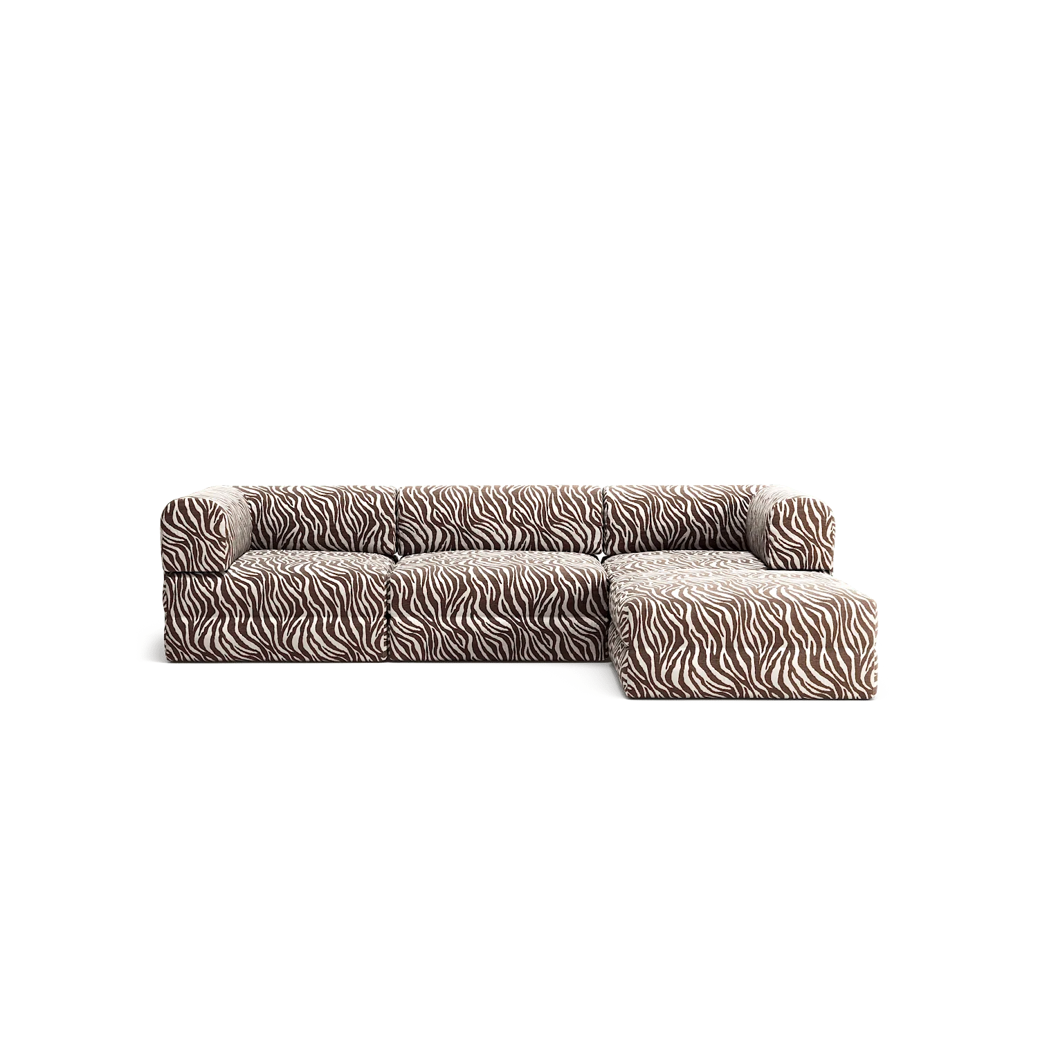 LUNA - 3 Seater with chaise lounge - Right - Chenille Jacquard Zebra Brown White