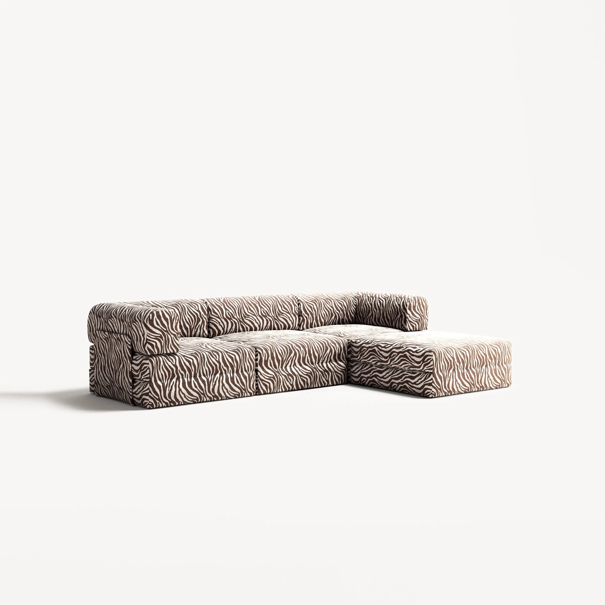 LUNA - 3 Seater with chaise lounge - Right - Chenille Jacquard Zebra Brown White - Image 2