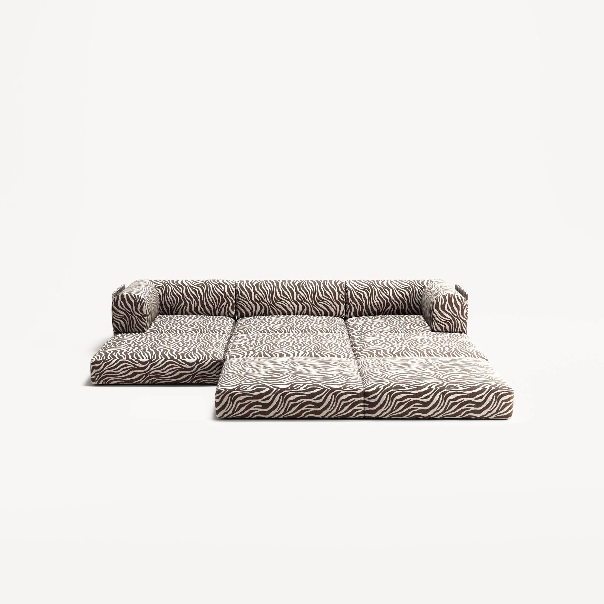 LUNA - 3 Seater with chaise lounge - Right - Chenille Jacquard Zebra Brown White - Image 4