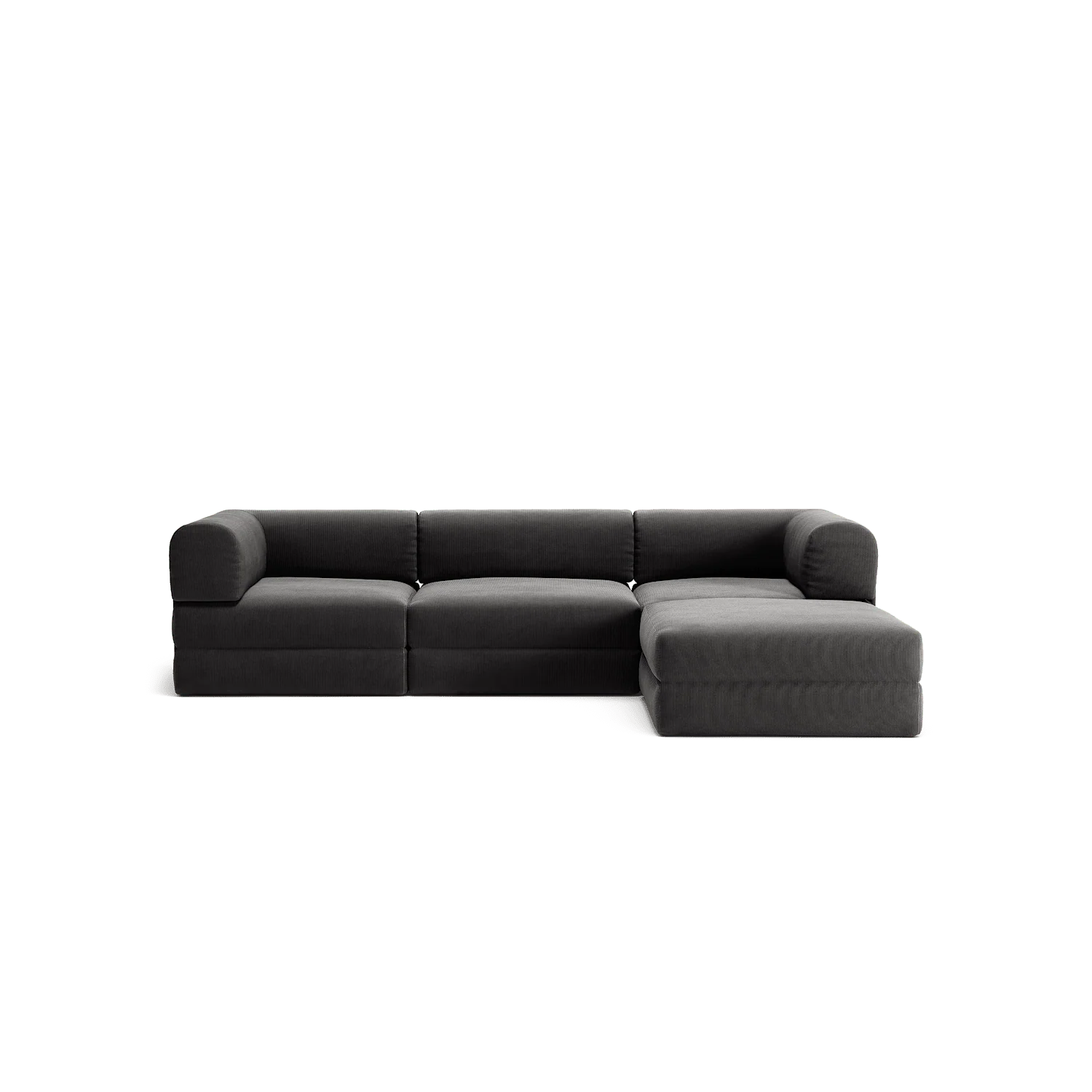 LUNA - 3 Seater with chaise lounge - Right - Corduroy Charcoal