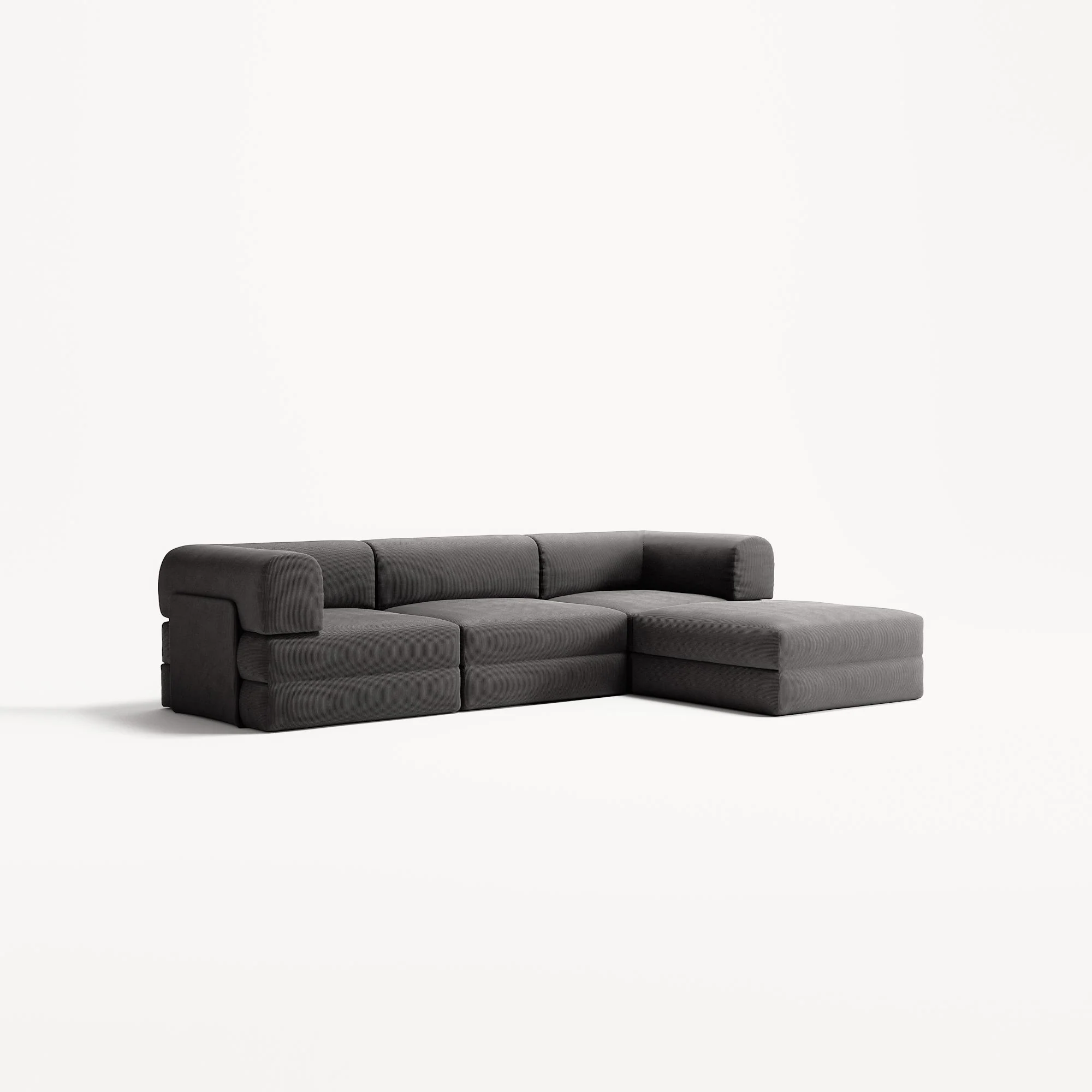LUNA - 3 Seater with chaise lounge - Right - Corduroy Charcoal - Image 2