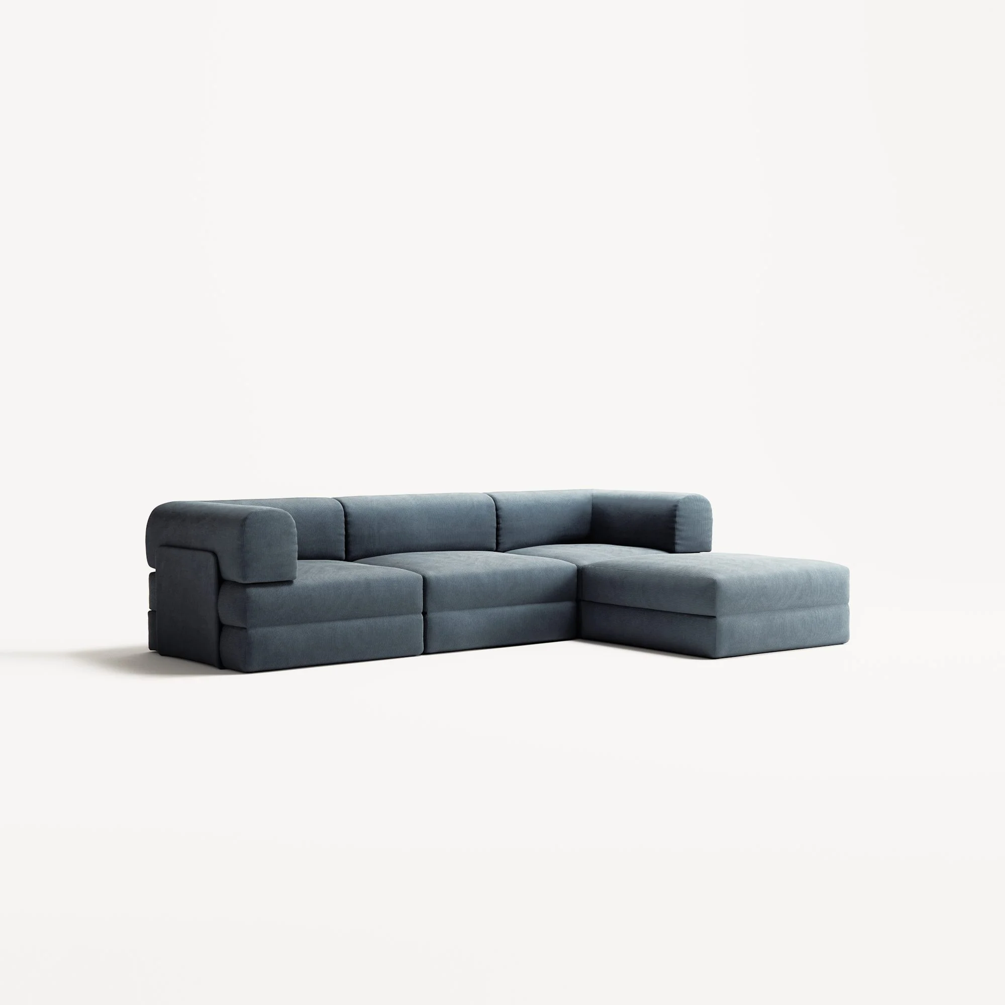 LUNA - 3 Seater with chaise lounge - Right - Corduroy Dark Blue - Image 2