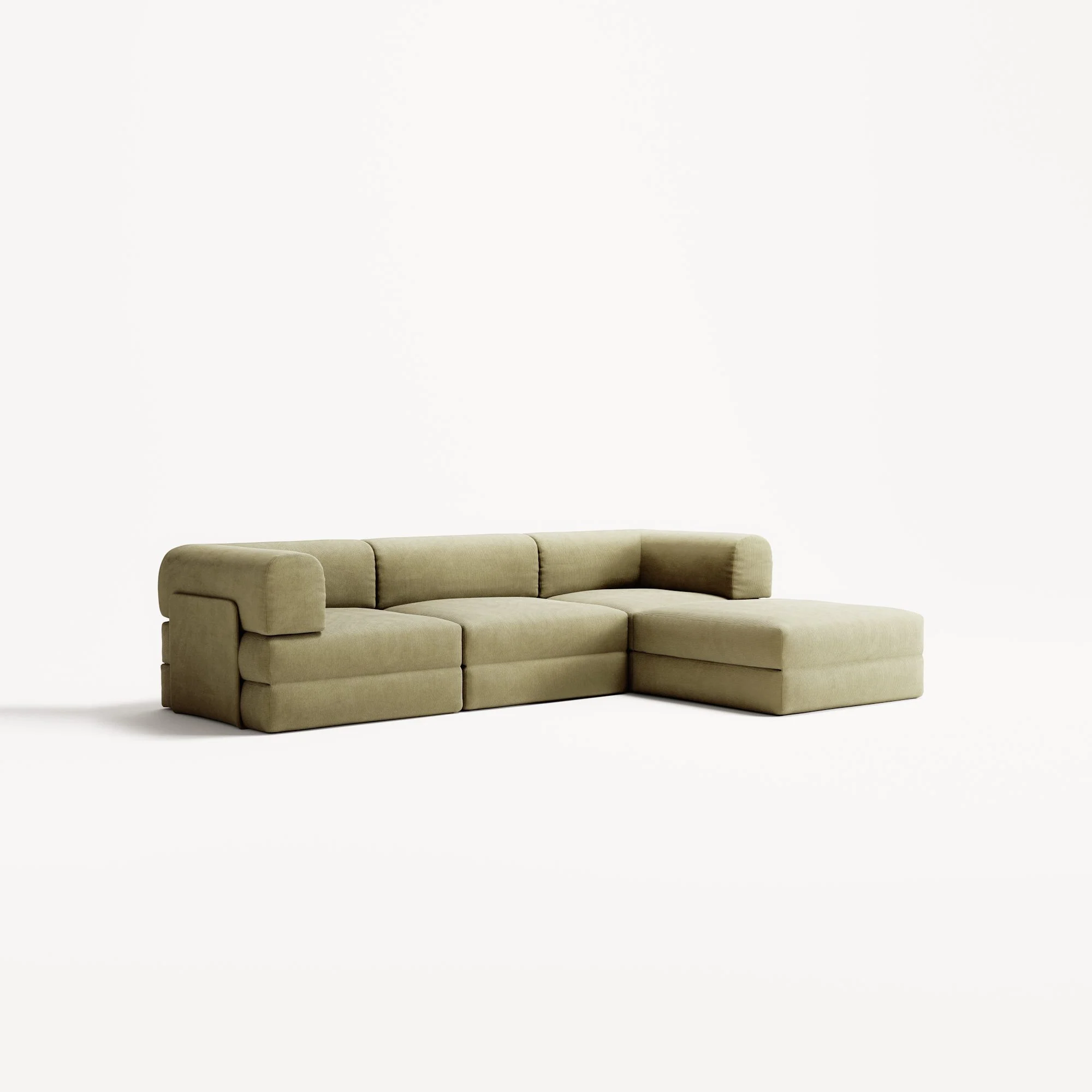 LUNA - 3 Seater with chaise lounge - Right - Corduroy Lime - Image 2