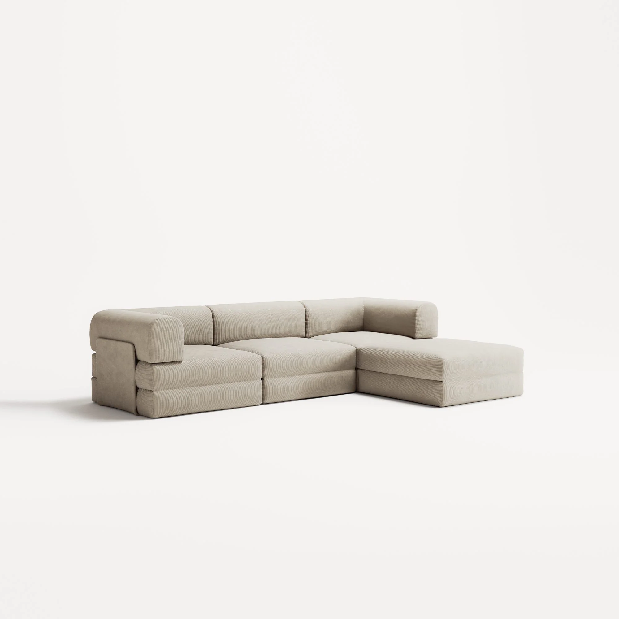 LUNA - 3 Seater with chaise lounge - Right - Corduroy Off-White - Image 2