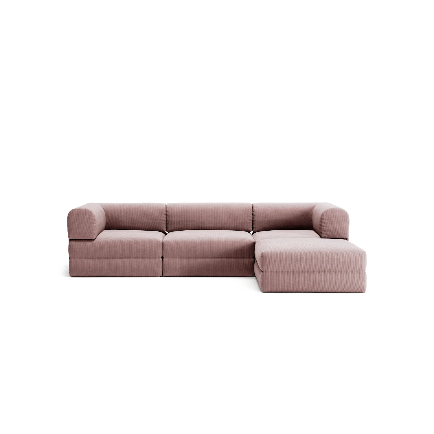 LUNA - 3 Seater with chaise lounge - Right - Corduroy Soft Pink