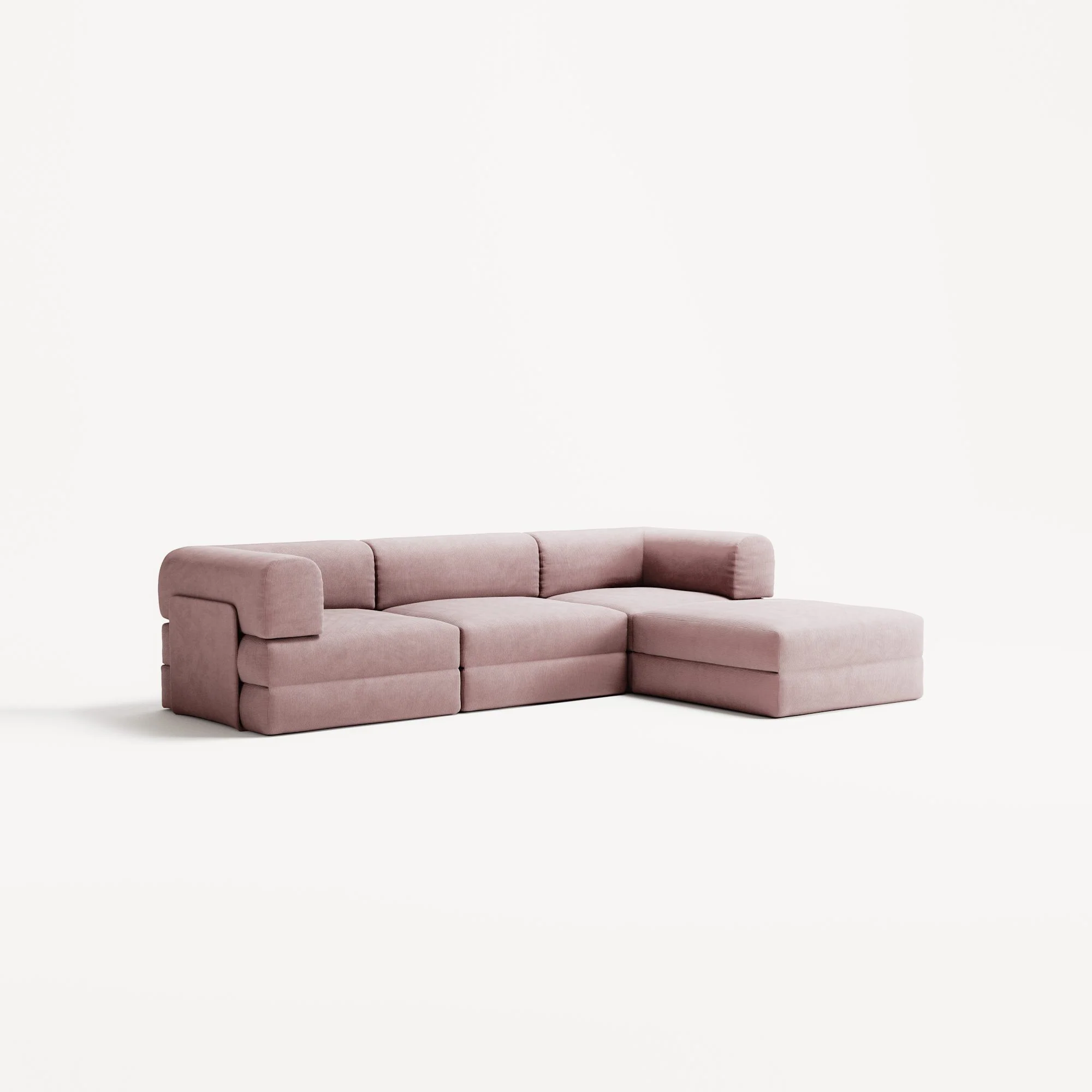 LUNA - 3 Seater with chaise lounge - Right - Corduroy Soft Pink - Image 2
