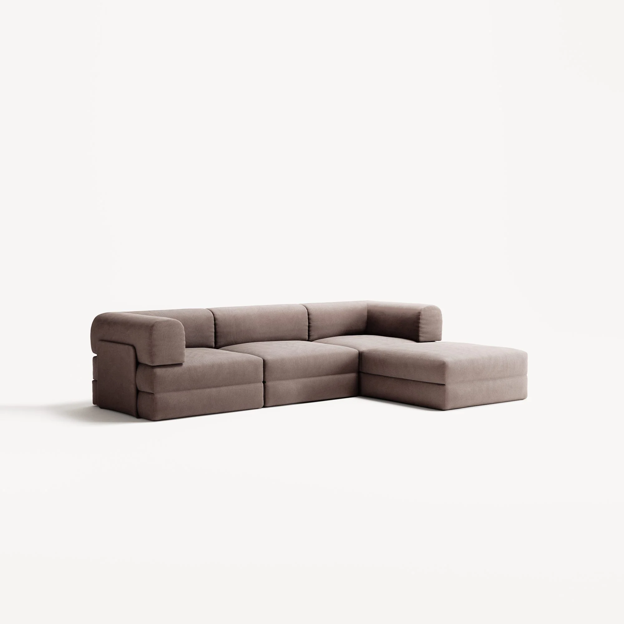 LUNA - 3 Seater with chaise lounge - Right - Corduroy Warm Brown - Image 2