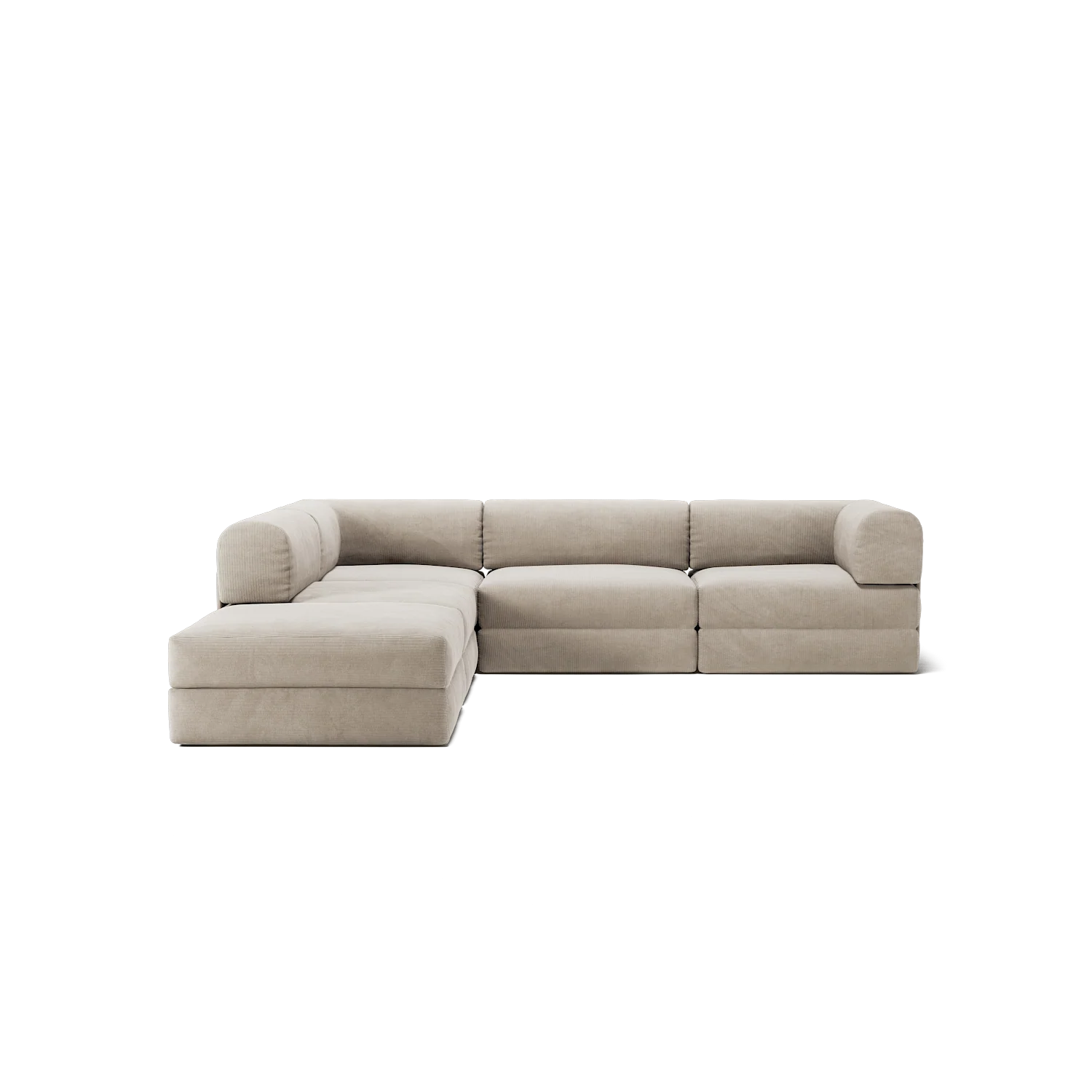 LUNA - 4 Seat corner sofa with open end - Left - Corduroy Pale Beige