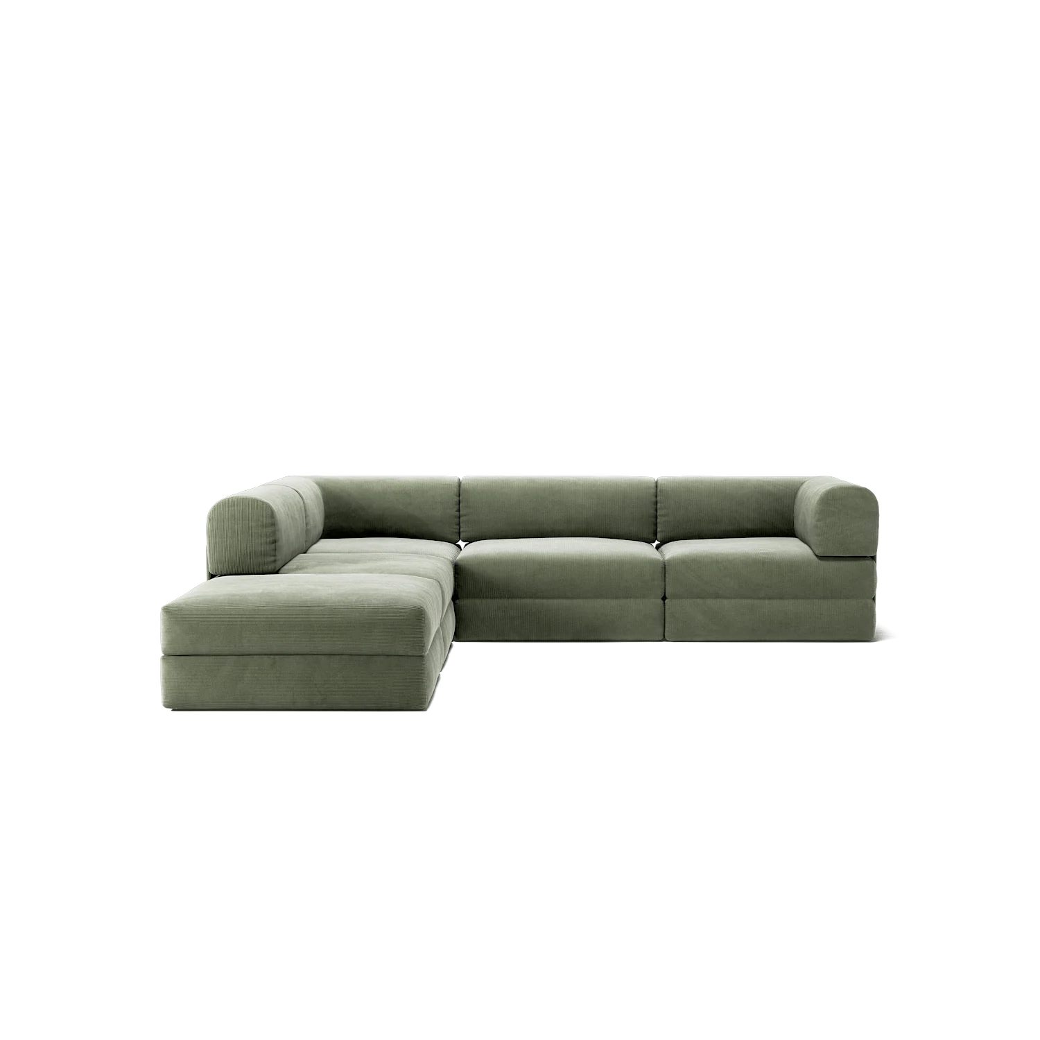 LUNA - 4 Seat corner sofa with open end - Left - Corduroy Moss Green