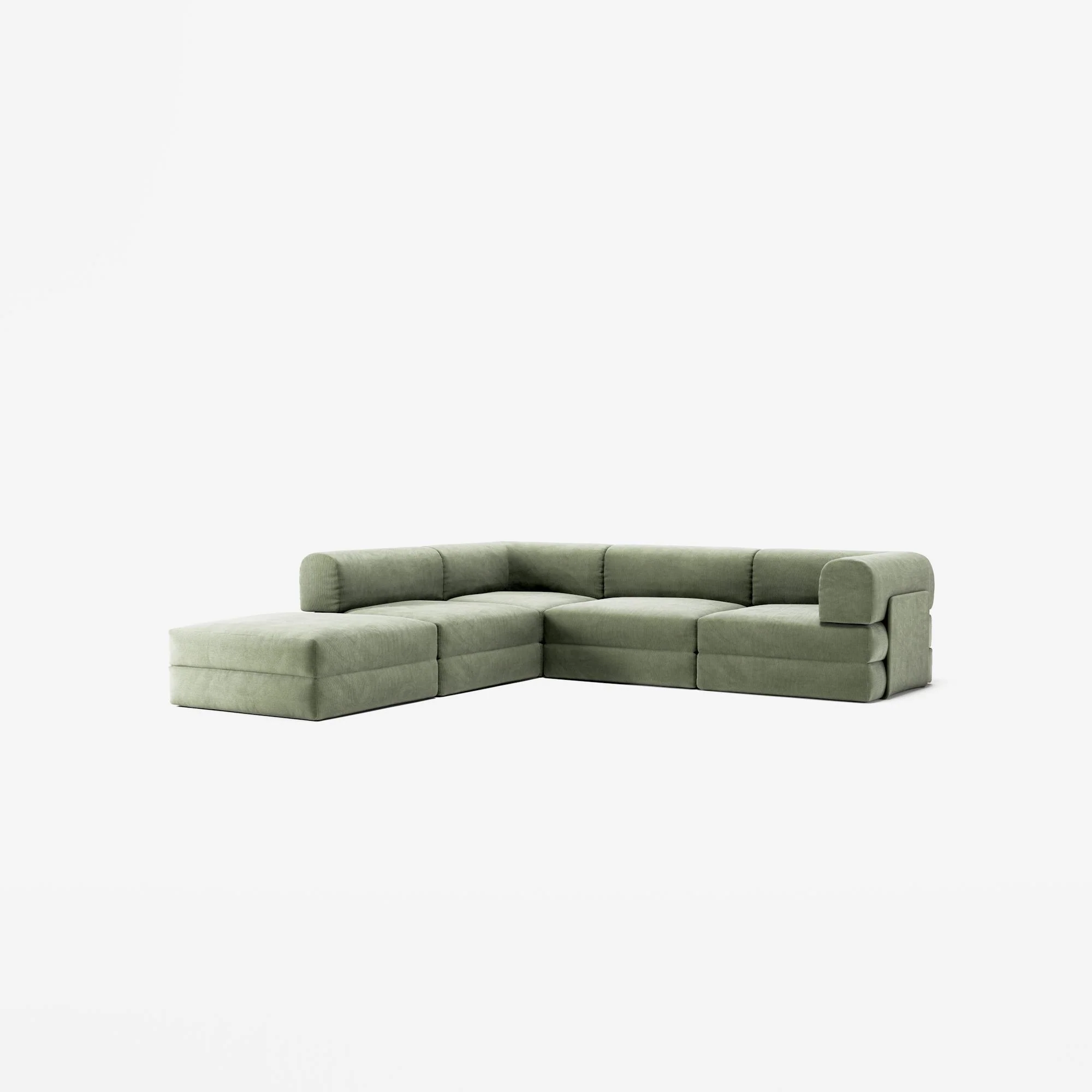 LUNA - 4 Seat corner sofa with open end - Left - Corduroy Moss Green - Image 2