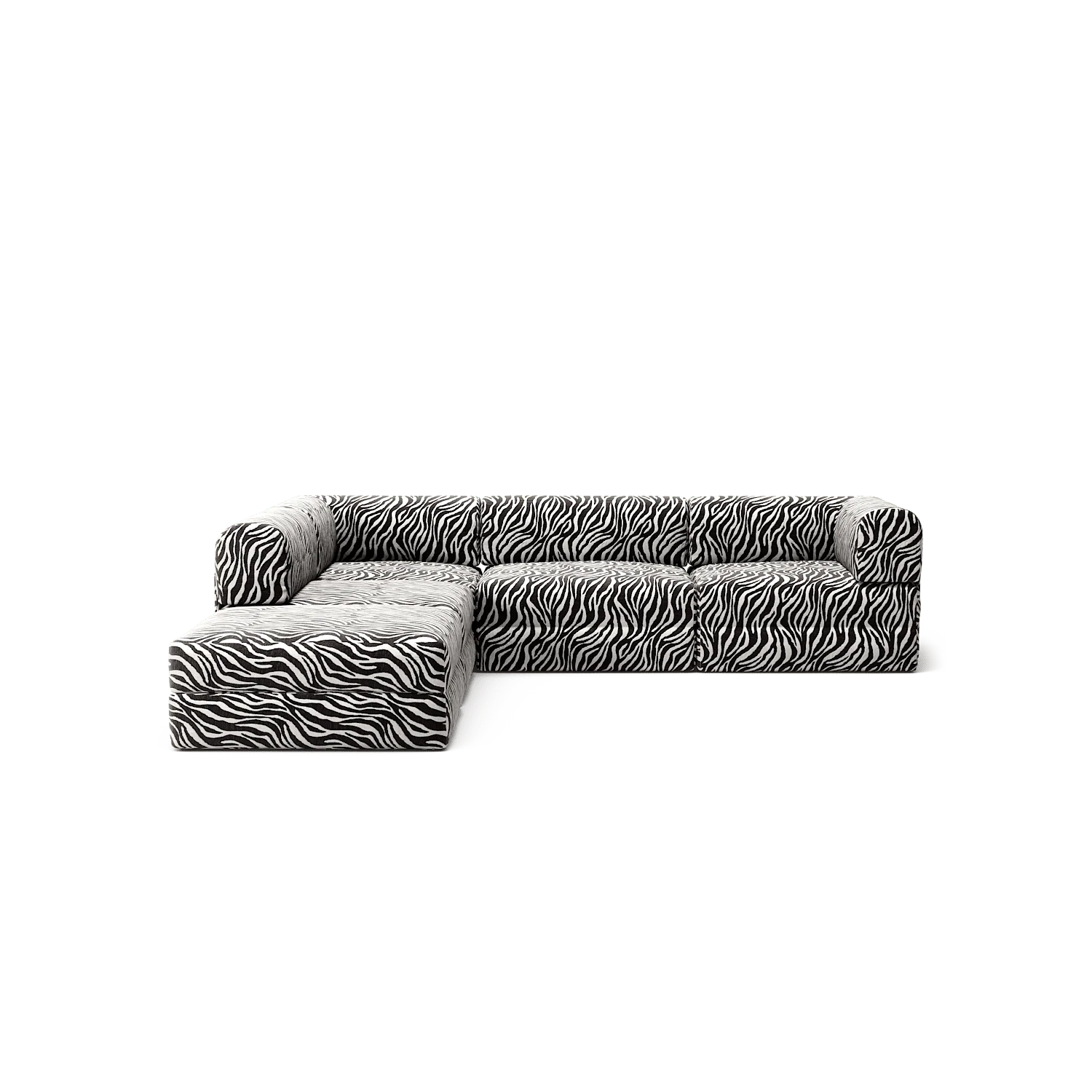 LUNA - 4 Seat corner sofa with open end - Left - Chenille Jacquard Zebra Black White