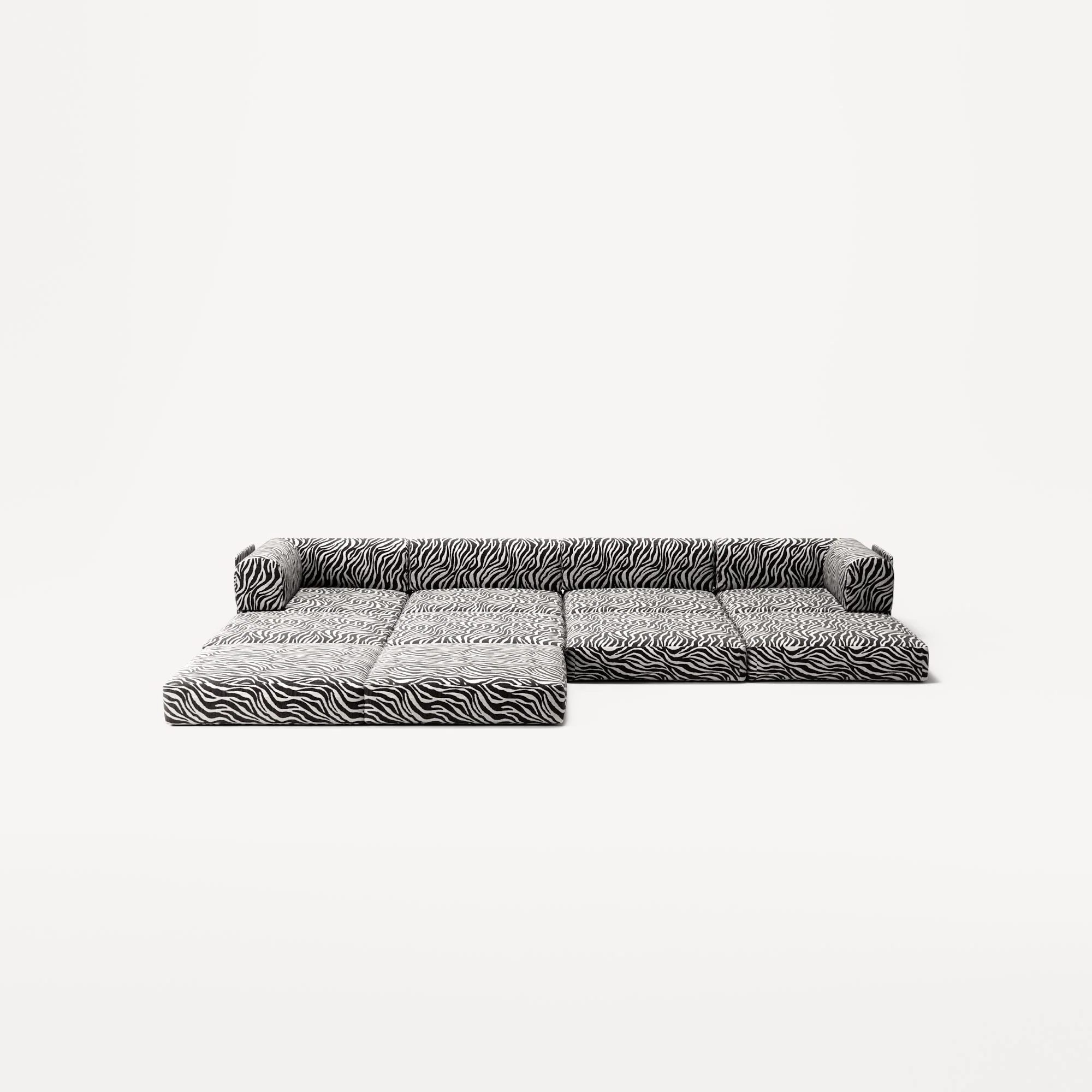 LUNA - 4 Seat corner sofa with open end - Left - Chenille Jacquard Zebra Black White - Image 4