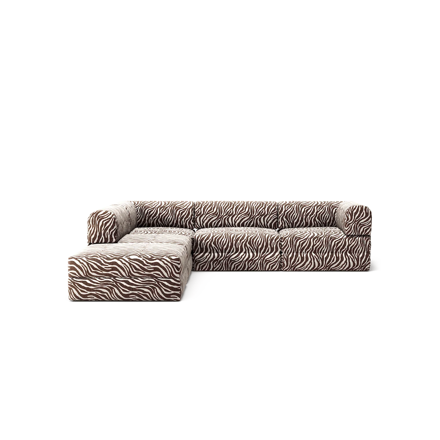 LUNA - 4 Seat corner sofa with open end - Left - Chenille Jacquard Zebra Brown White