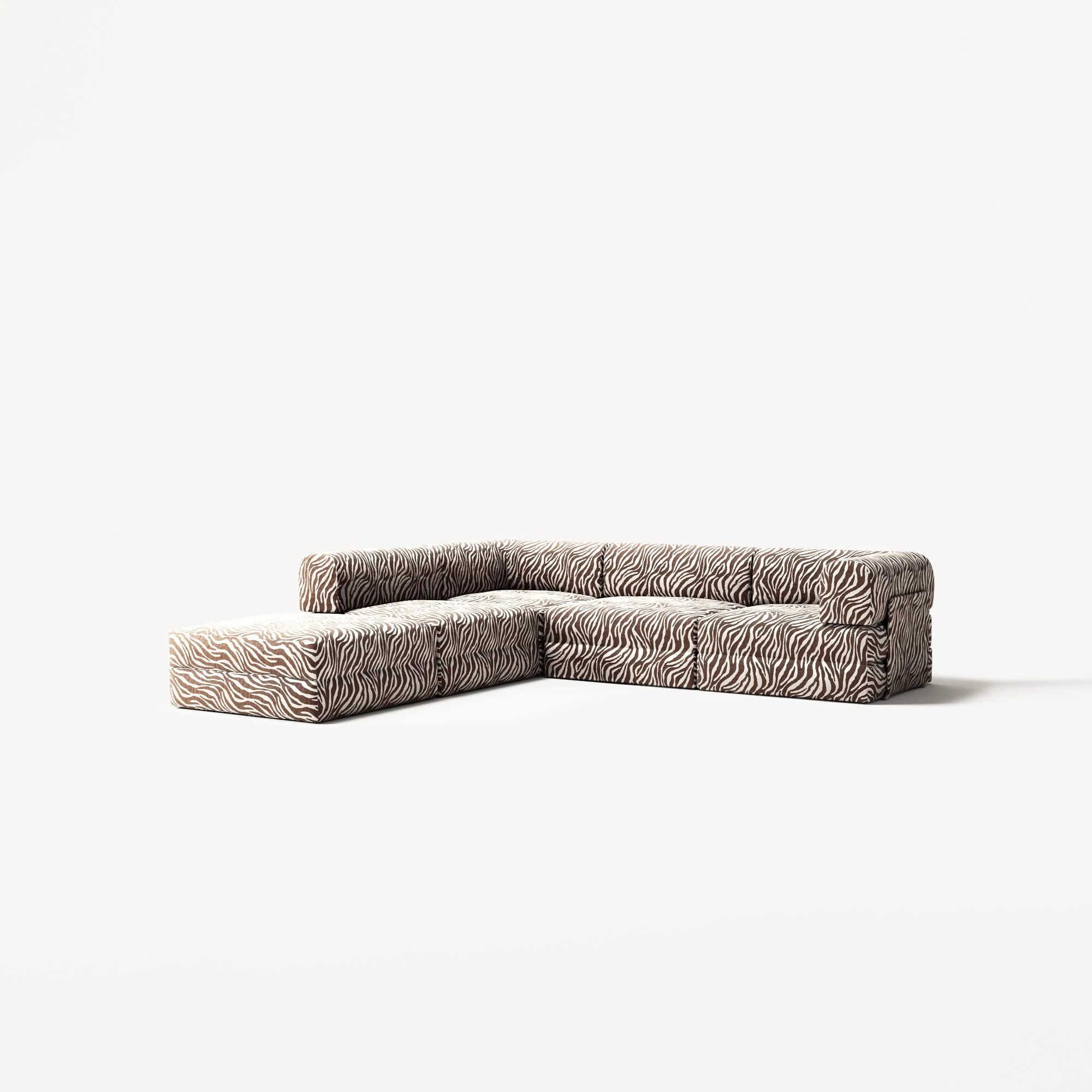 LUNA - 4 Seat corner sofa with open end - Left - Chenille Jacquard Zebra Brown White - Image 2